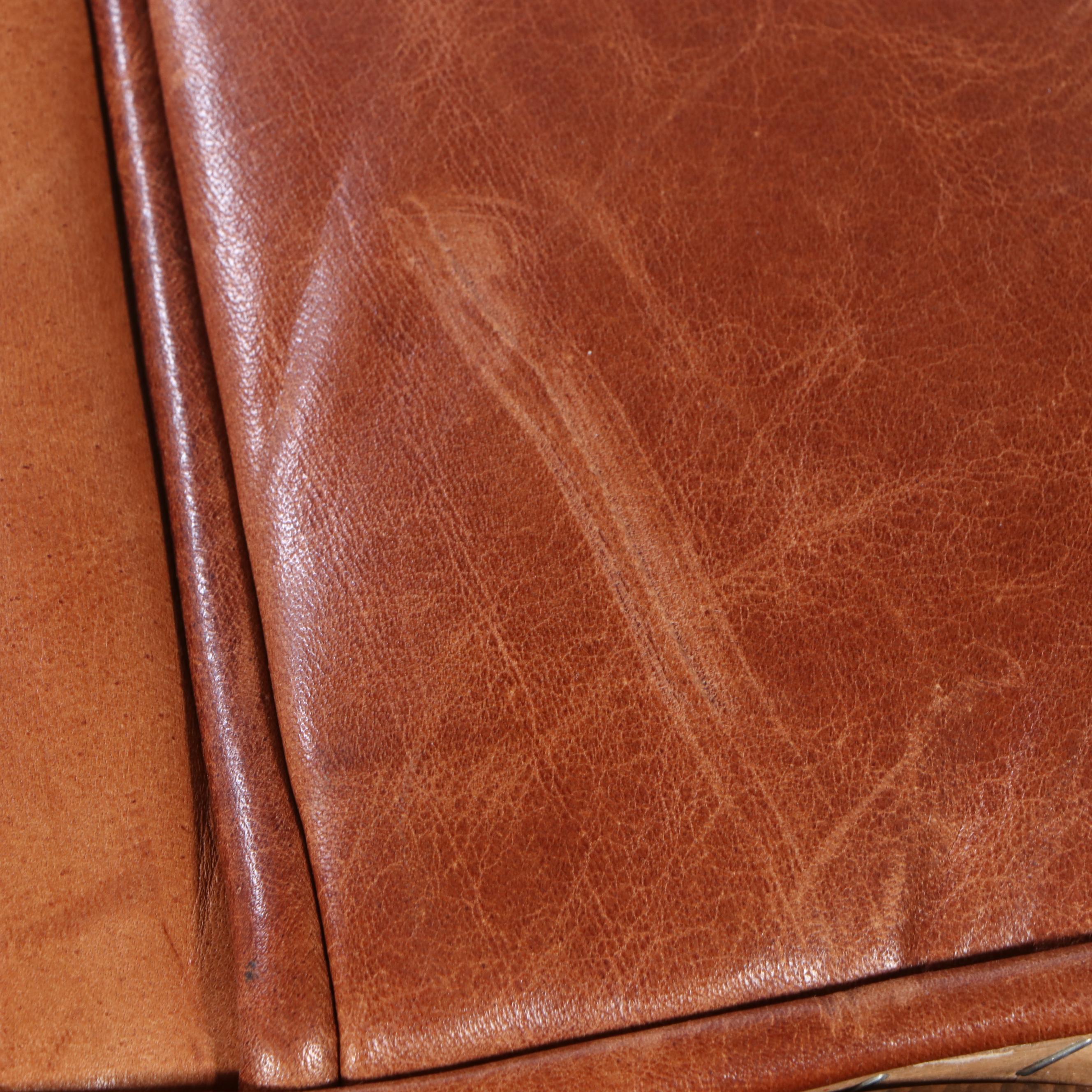 Arhaus Furniture Buttoned-Down Leather Easy Armchair and Ottoman