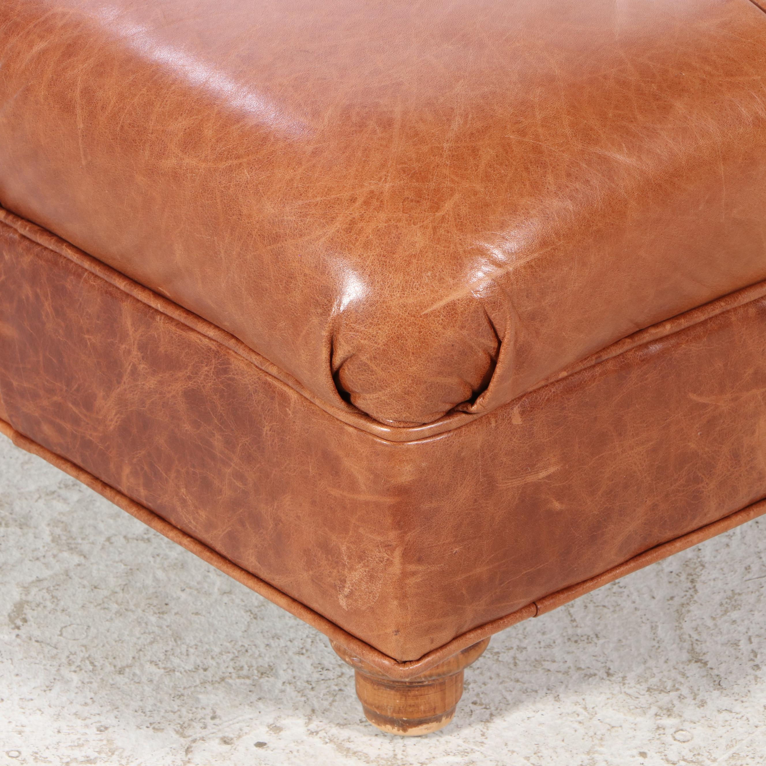 Arhaus Furniture Buttoned-Down Leather Easy Armchair and Ottoman