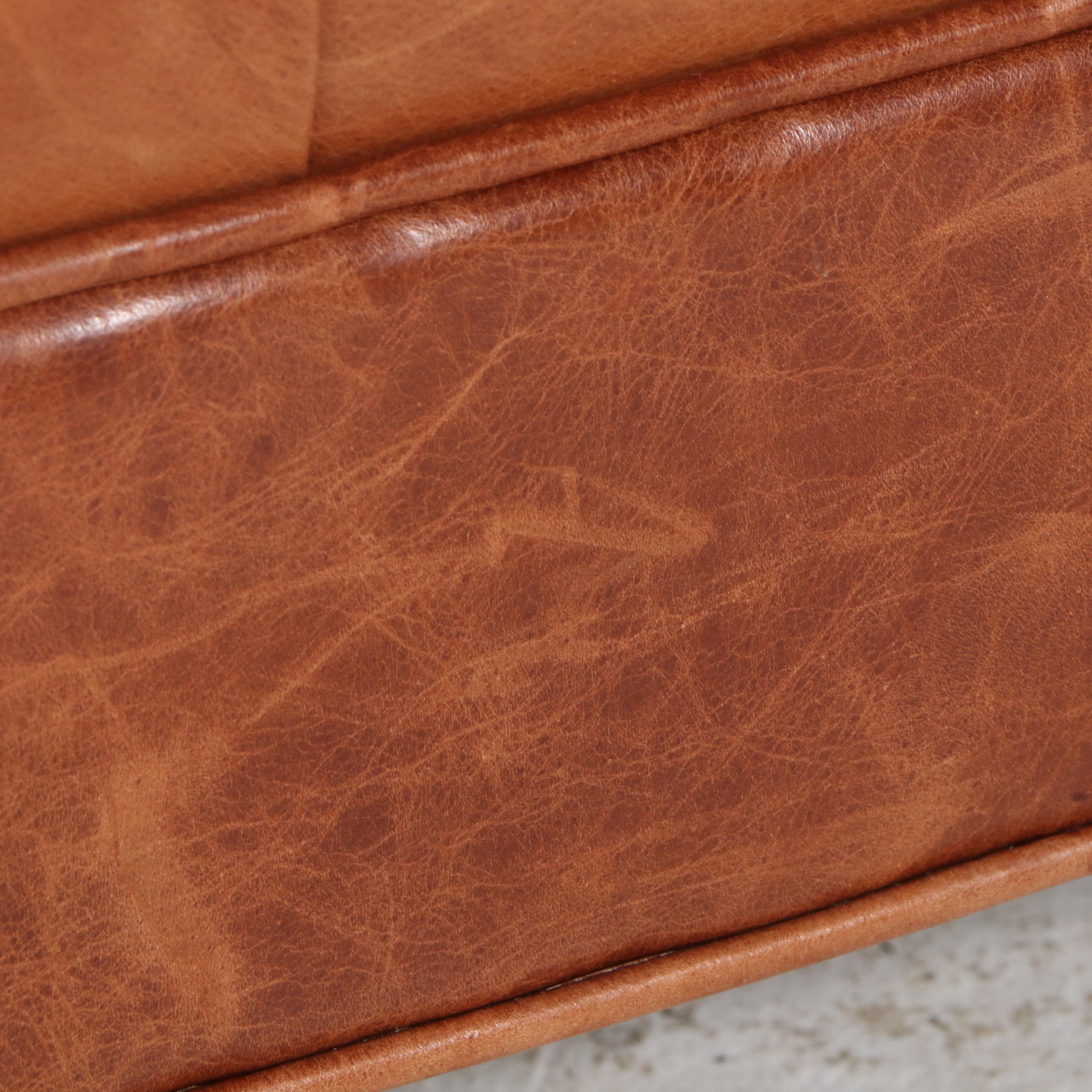 Arhaus Furniture Buttoned-Down Leather Easy Armchair and Ottoman