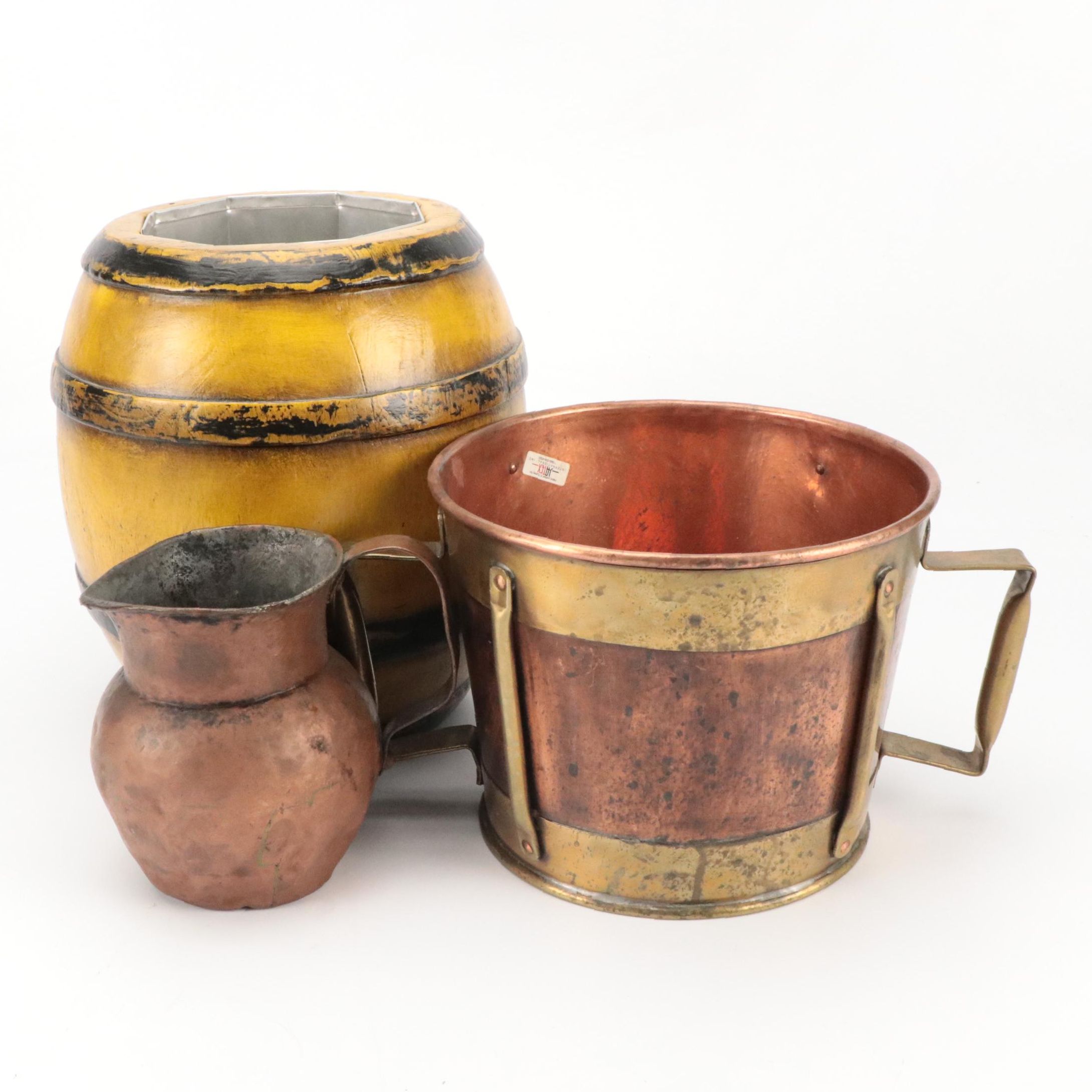 Jatex Copper & Brass Handled Bucket, Tinned Copper Pitcher, Composite Jardiniere