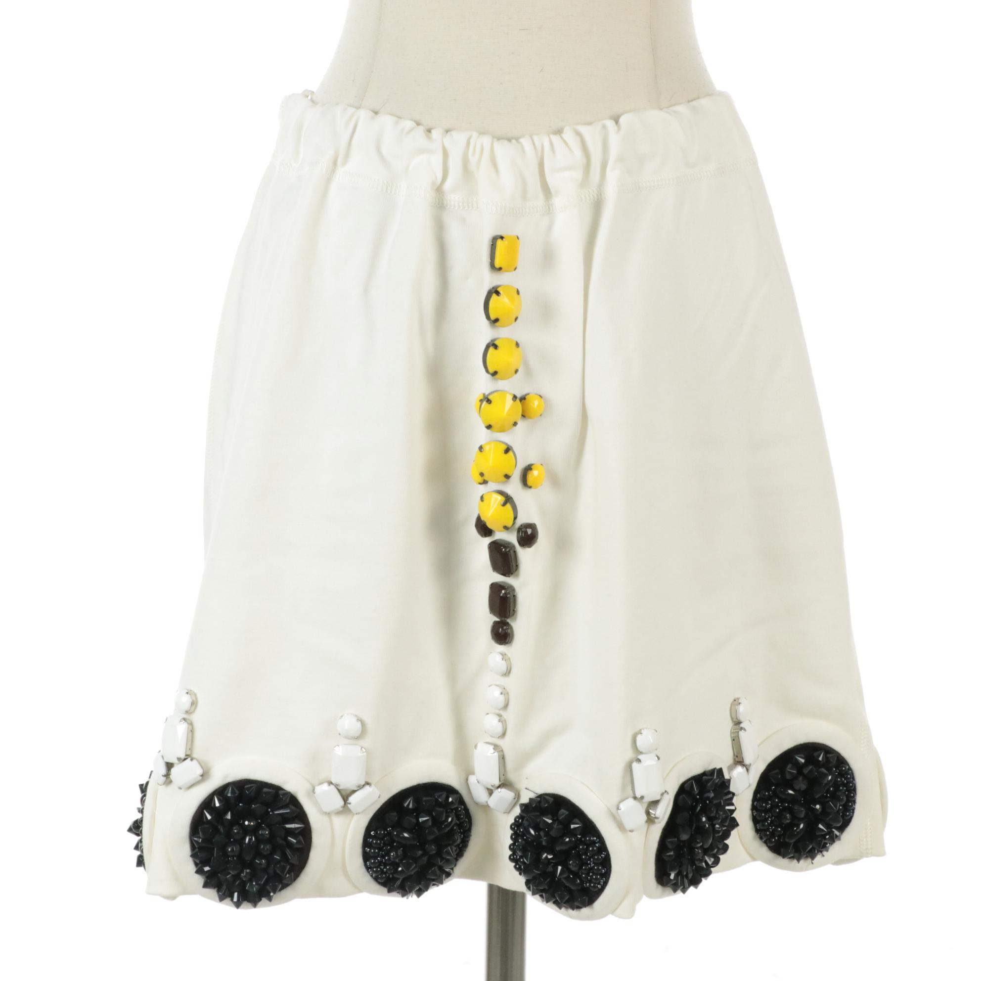 Prada Heavy Bead Embellished White Cotton Skirt, 2000s