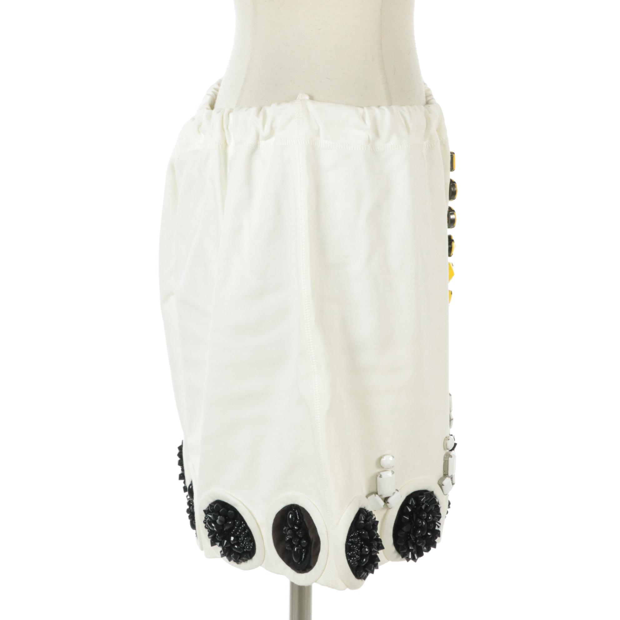 Prada Heavy Bead Embellished White Cotton Skirt, 2000s