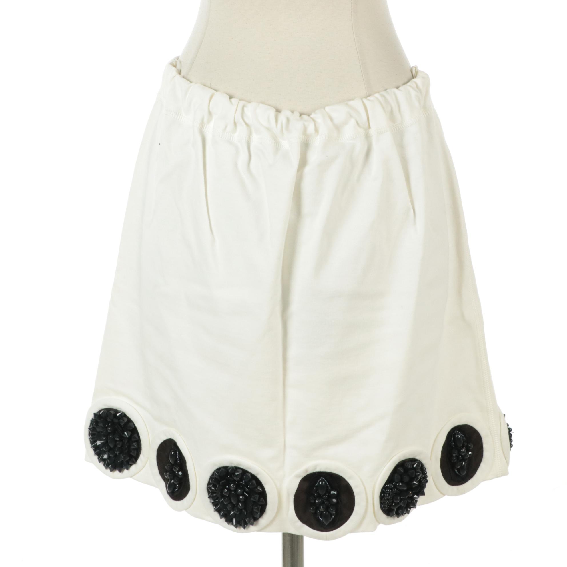 Prada Heavy Bead Embellished White Cotton Skirt, 2000s