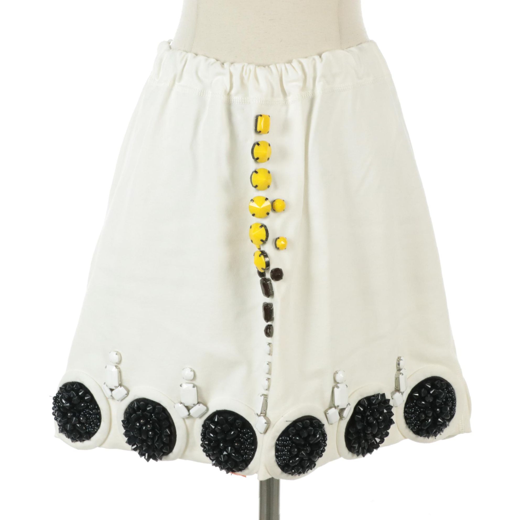 Prada Heavy Bead Embellished White Cotton Skirt, 2000s