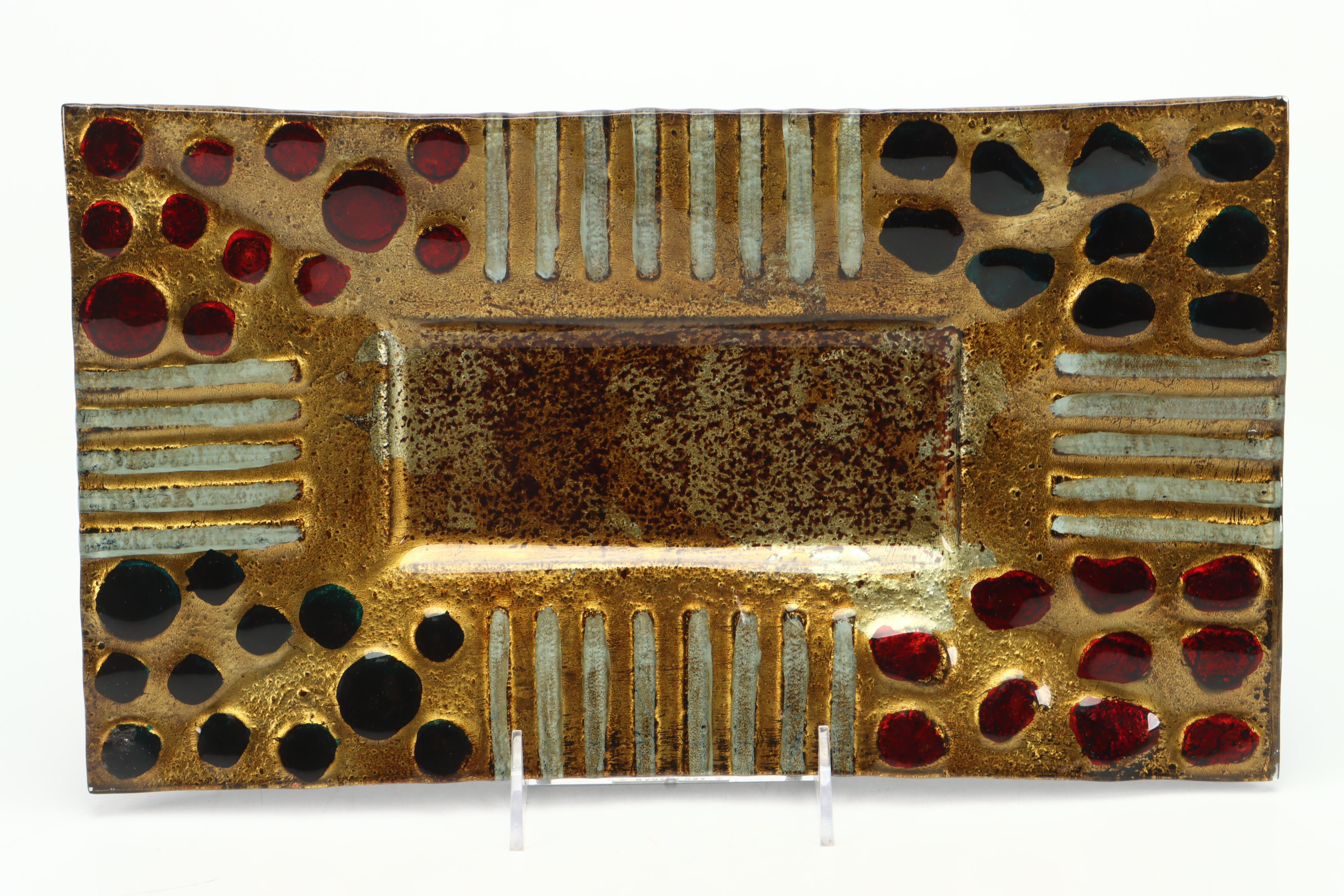 Austin Glass Hurricane with Fleur-de-Lis Bookends and Fused Glass Tray