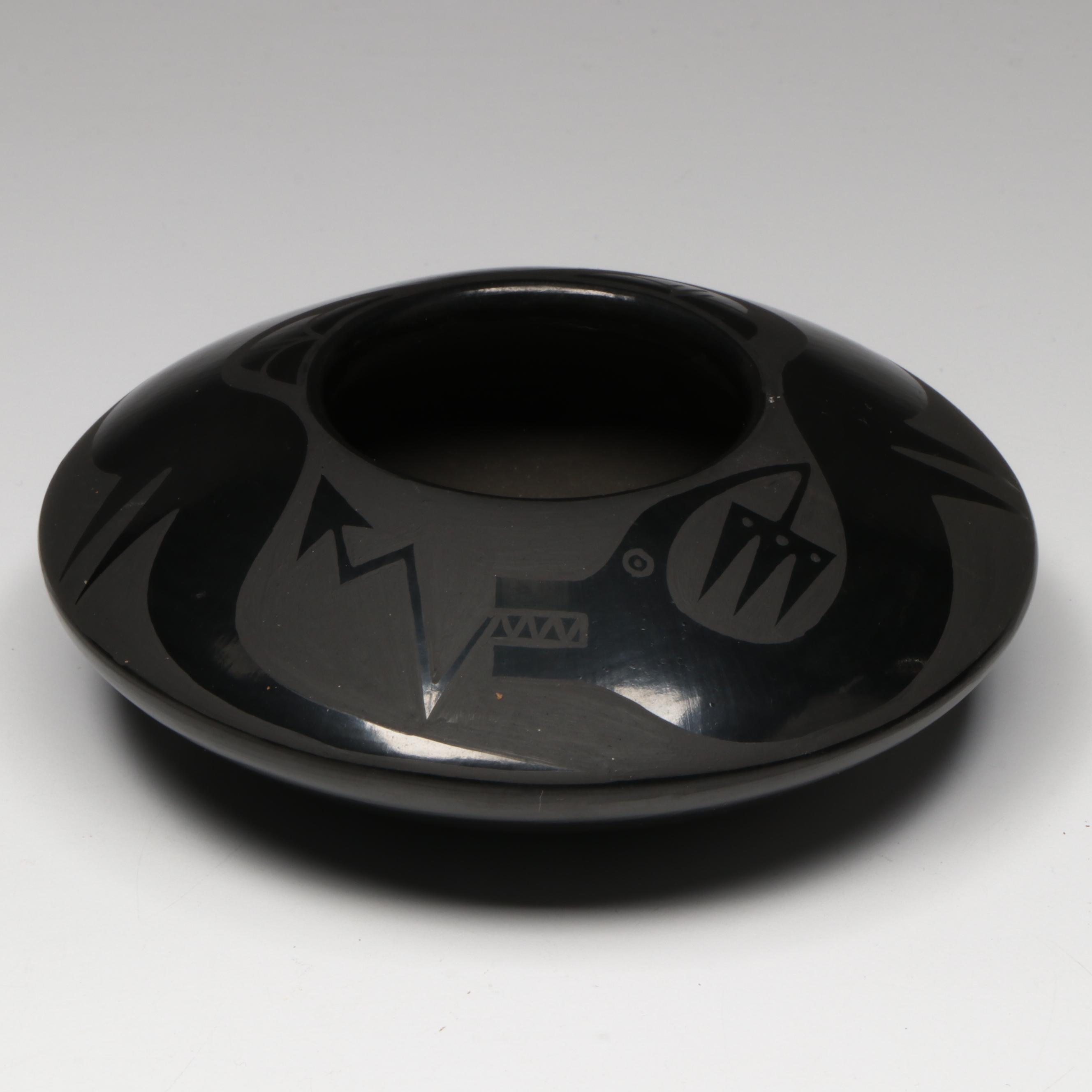 Marvin and Frances Martinez San Ildefonso Pueblo Blackware Avanyu Bowl