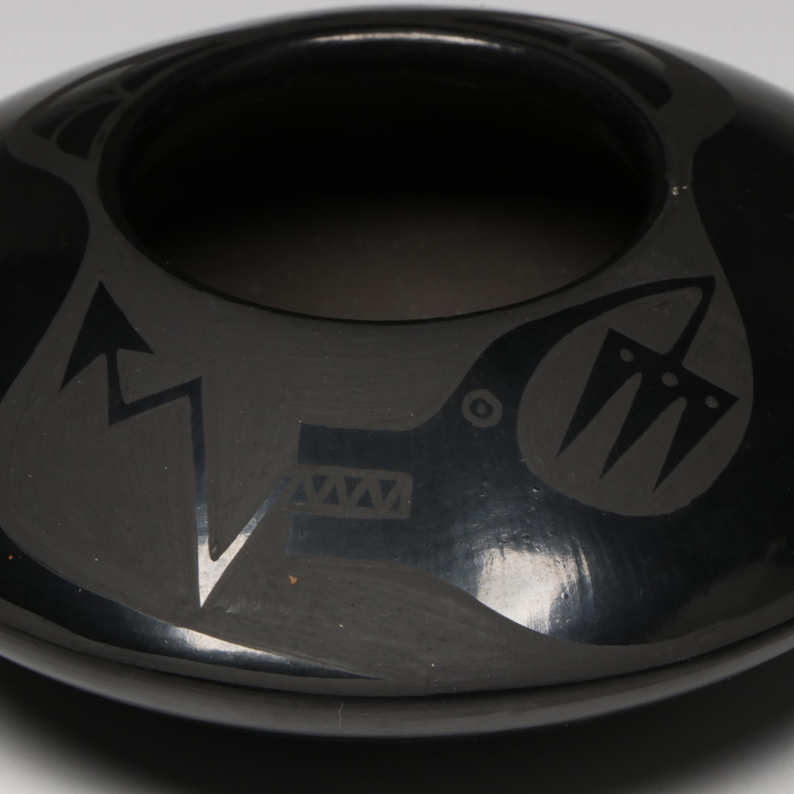 Marvin and Frances Martinez San Ildefonso Pueblo Blackware Avanyu Bowl