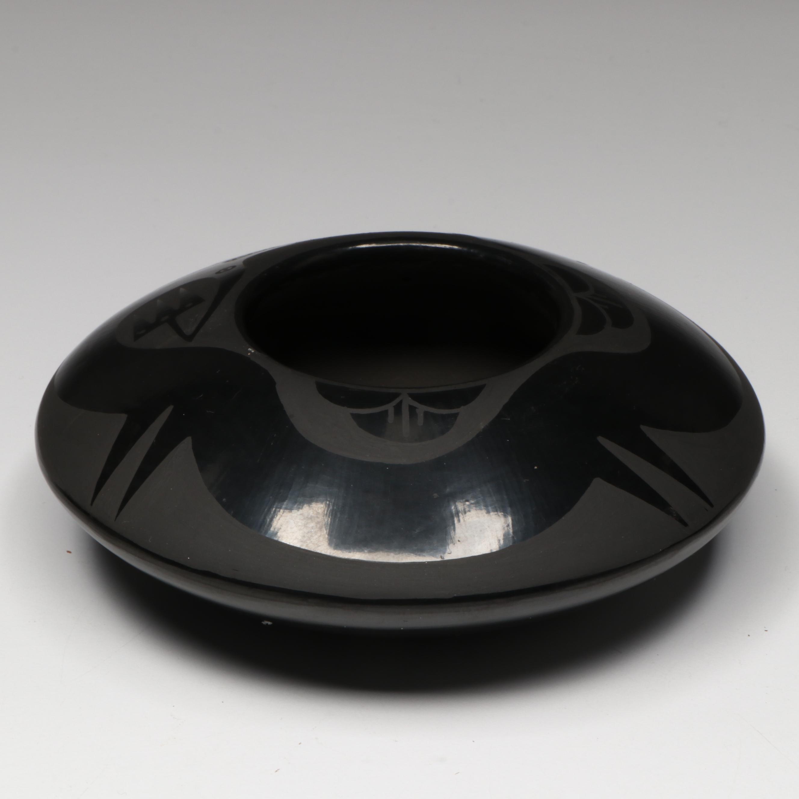 Marvin and Frances Martinez San Ildefonso Pueblo Blackware Avanyu Bowl