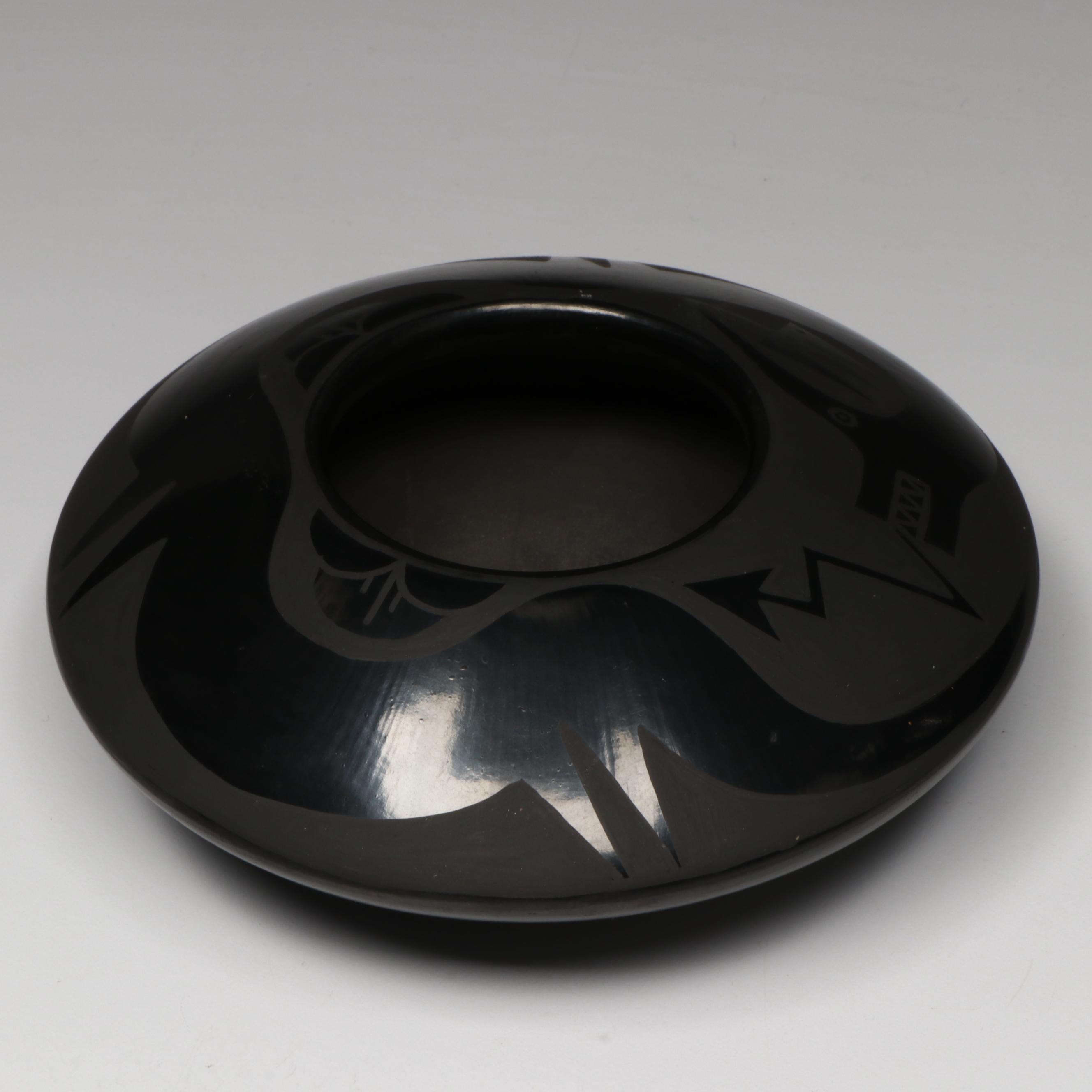 Marvin and Frances Martinez San Ildefonso Pueblo Blackware Avanyu Bowl