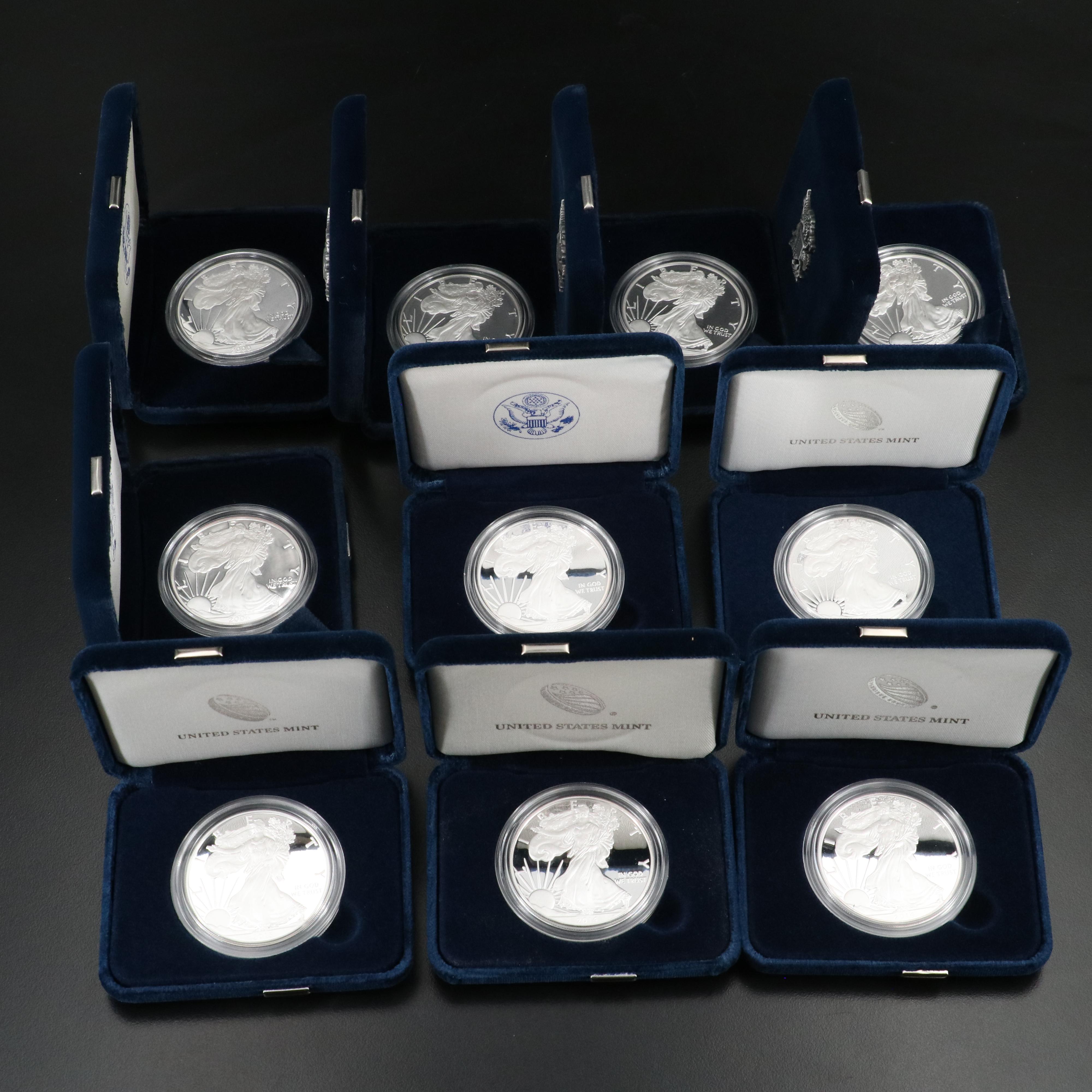 Ten American Silver Eagle Proof Coins