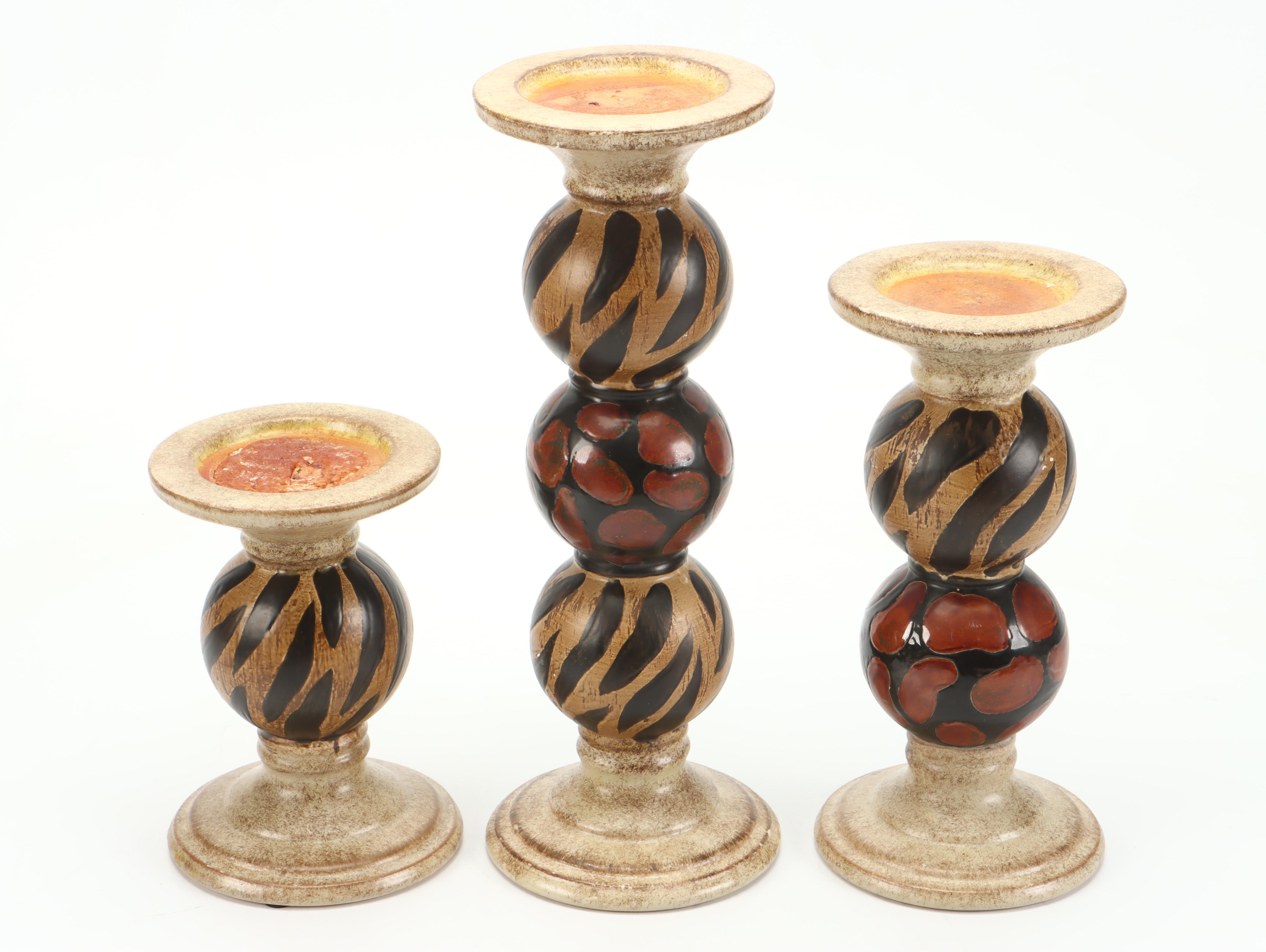 Animal Print Ceramic Candle Holders, Fleur-de-Lis Bookends and Decorative Plate