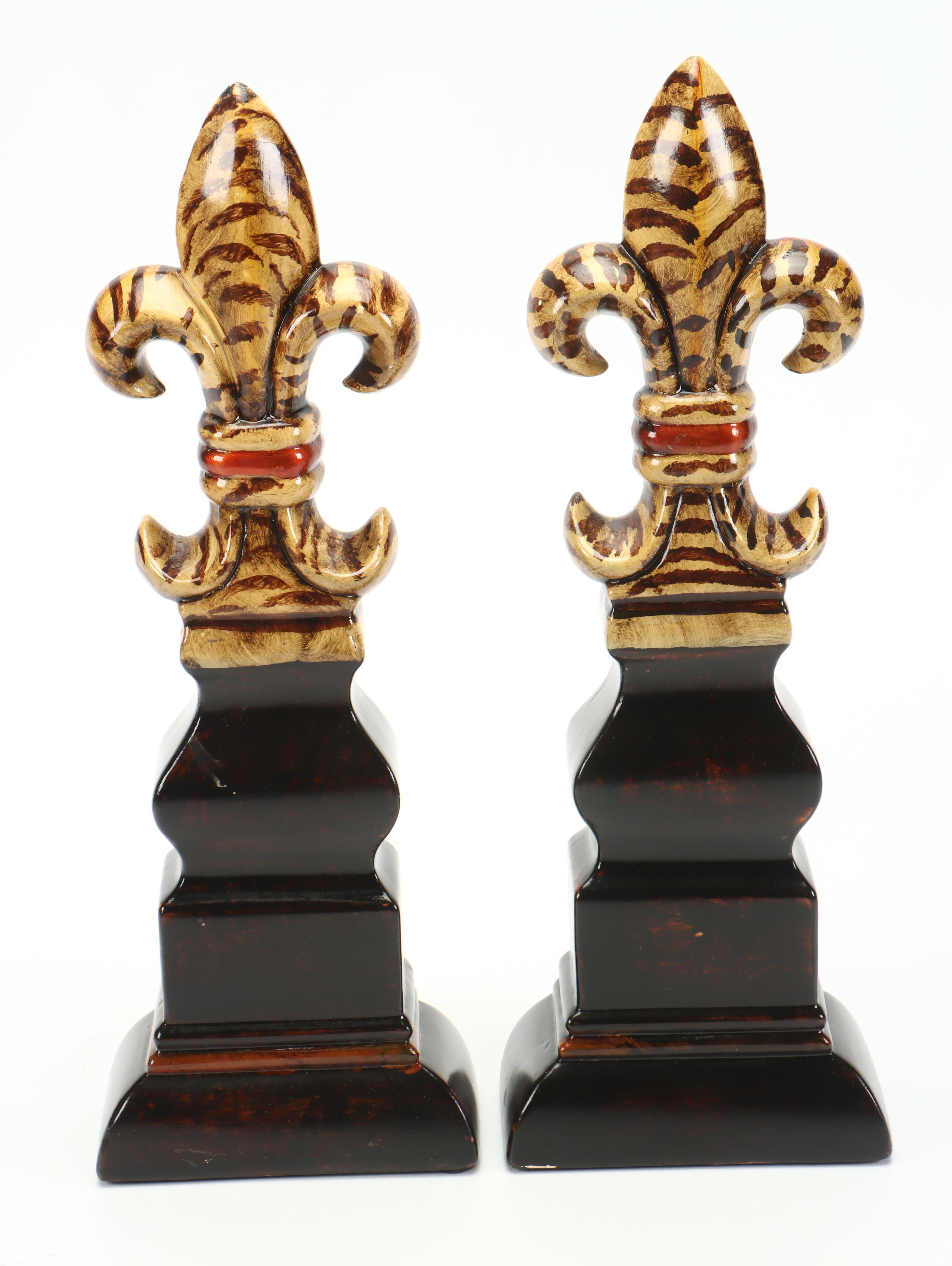 Animal Print Ceramic Candle Holders, Fleur-de-Lis Bookends and Decorative Plate