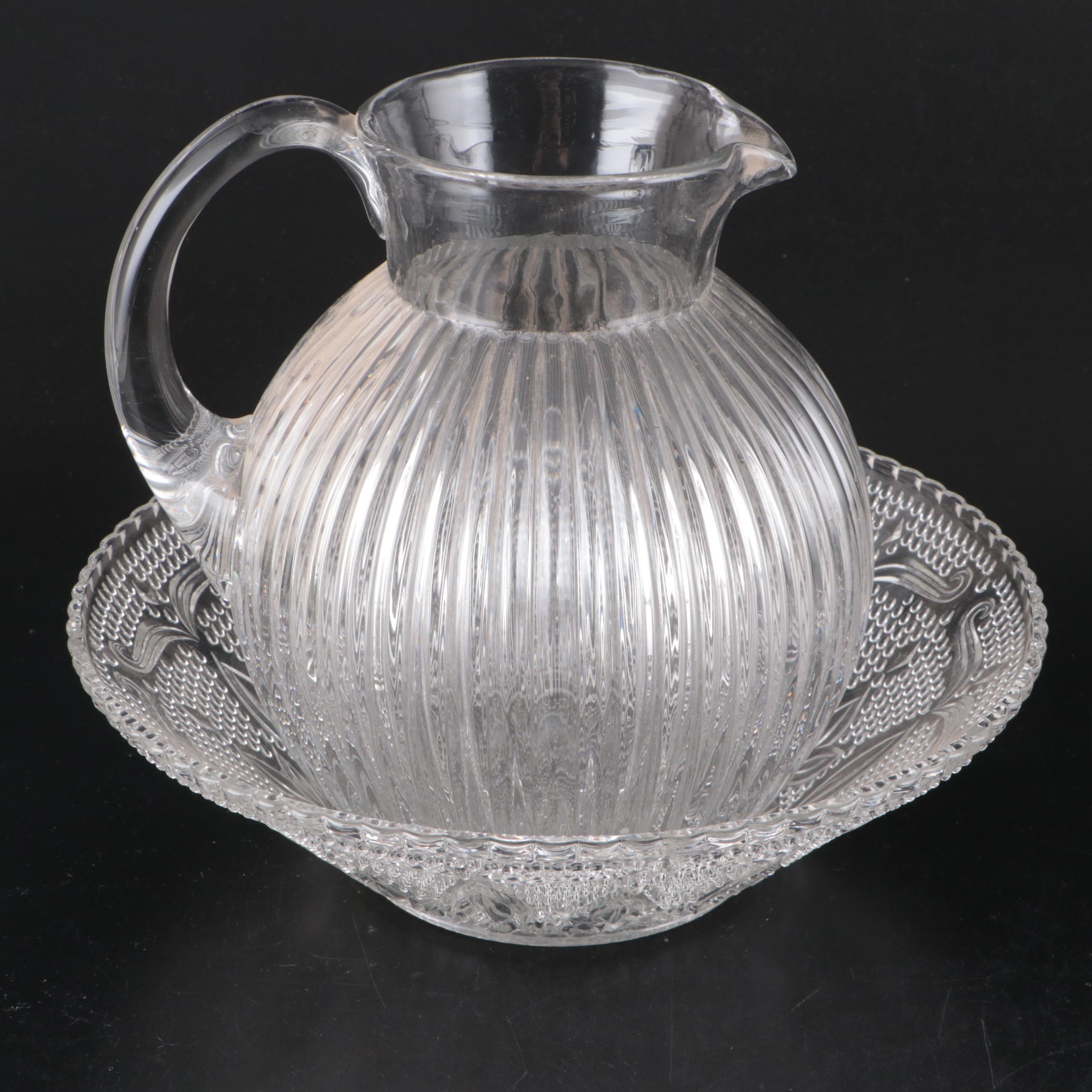 Federal Glass "Heritage" Bowl with Ribbed Glass Juice Pitcher