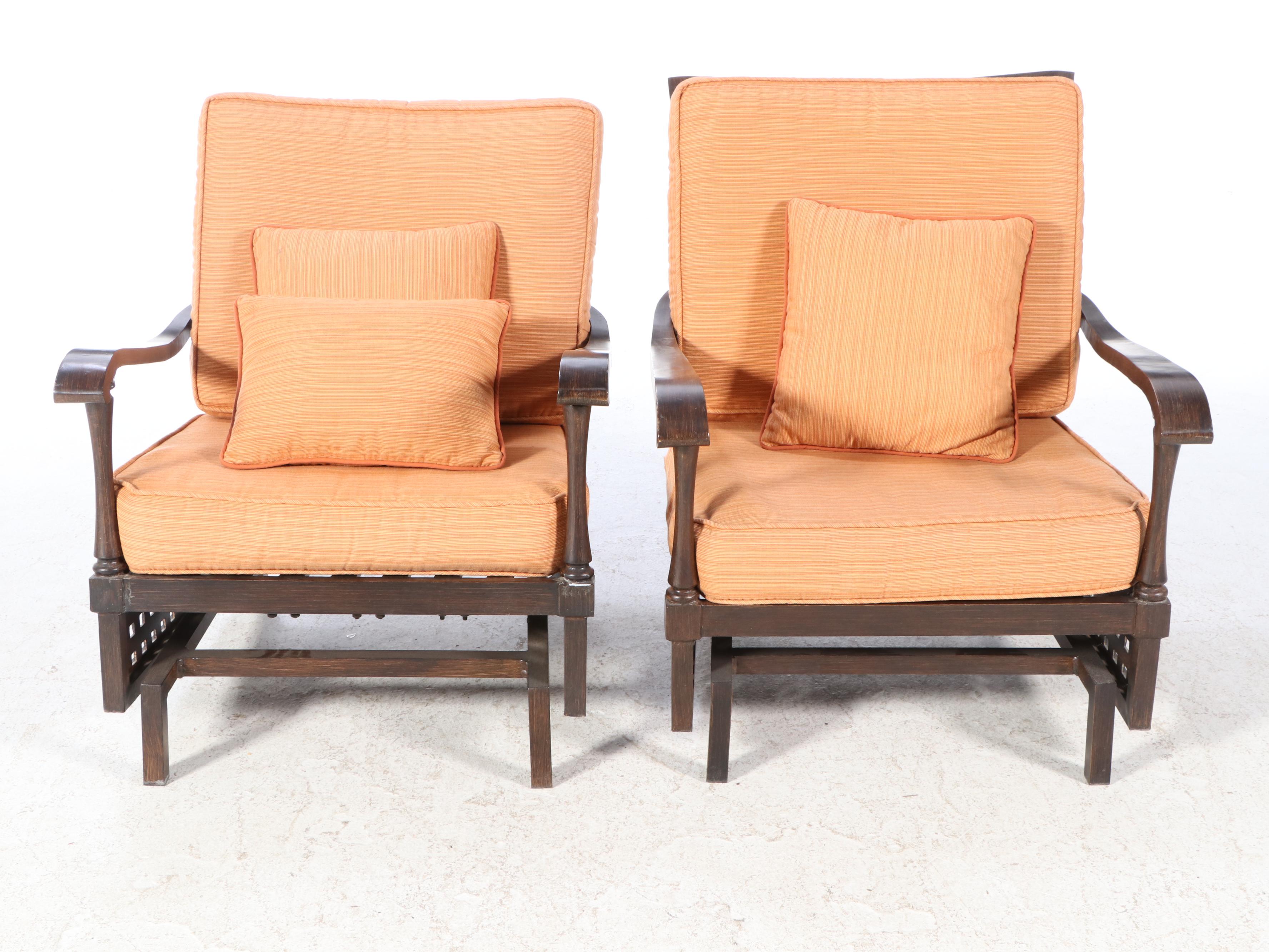 Pair of Cast Aluminum Patio Platform Rockers Plus Powder-Coated Metal Side Table