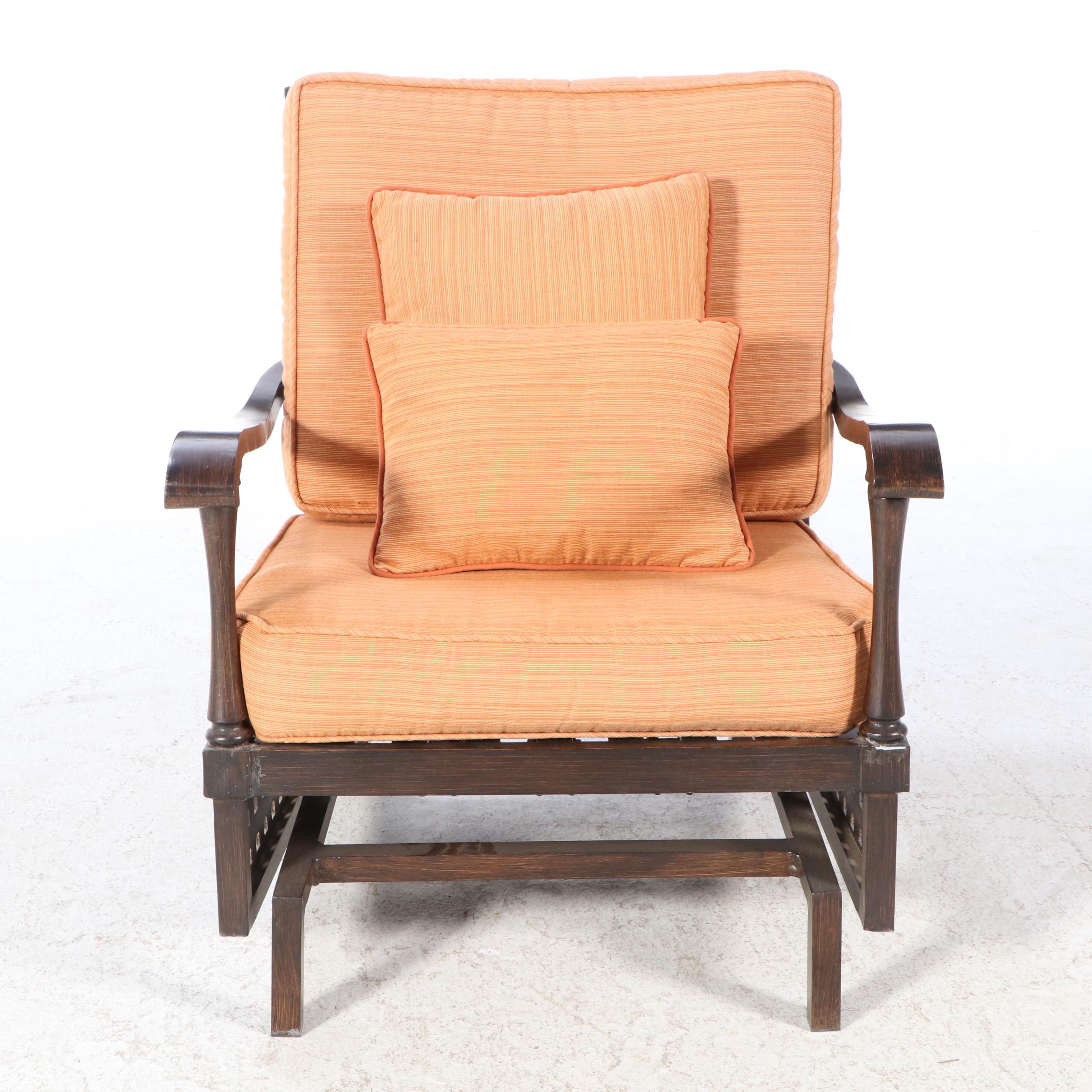 Pair of Cast Aluminum Patio Platform Rockers Plus Powder-Coated Metal Side Table