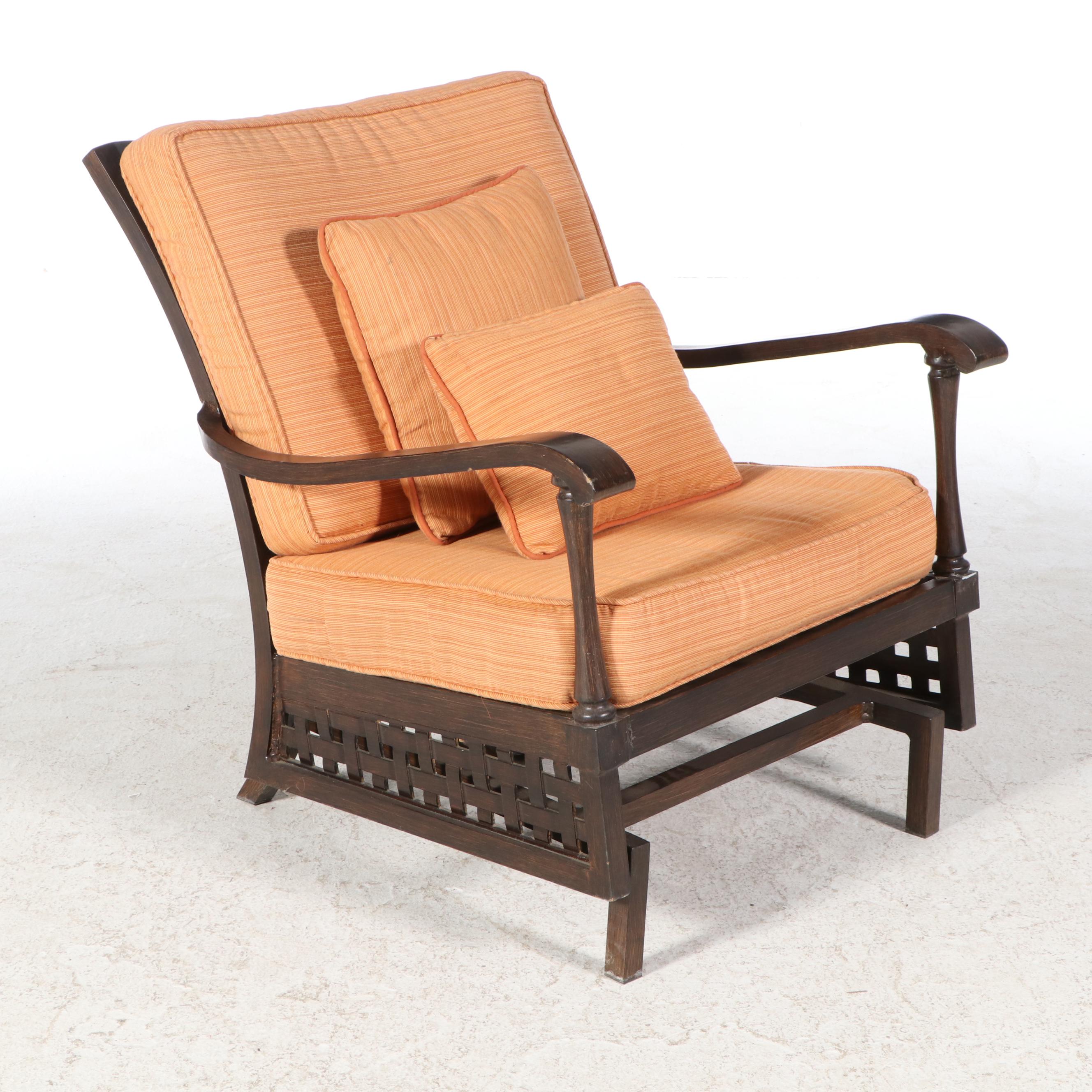 Pair of Cast Aluminum Patio Platform Rockers Plus Powder-Coated Metal Side Table