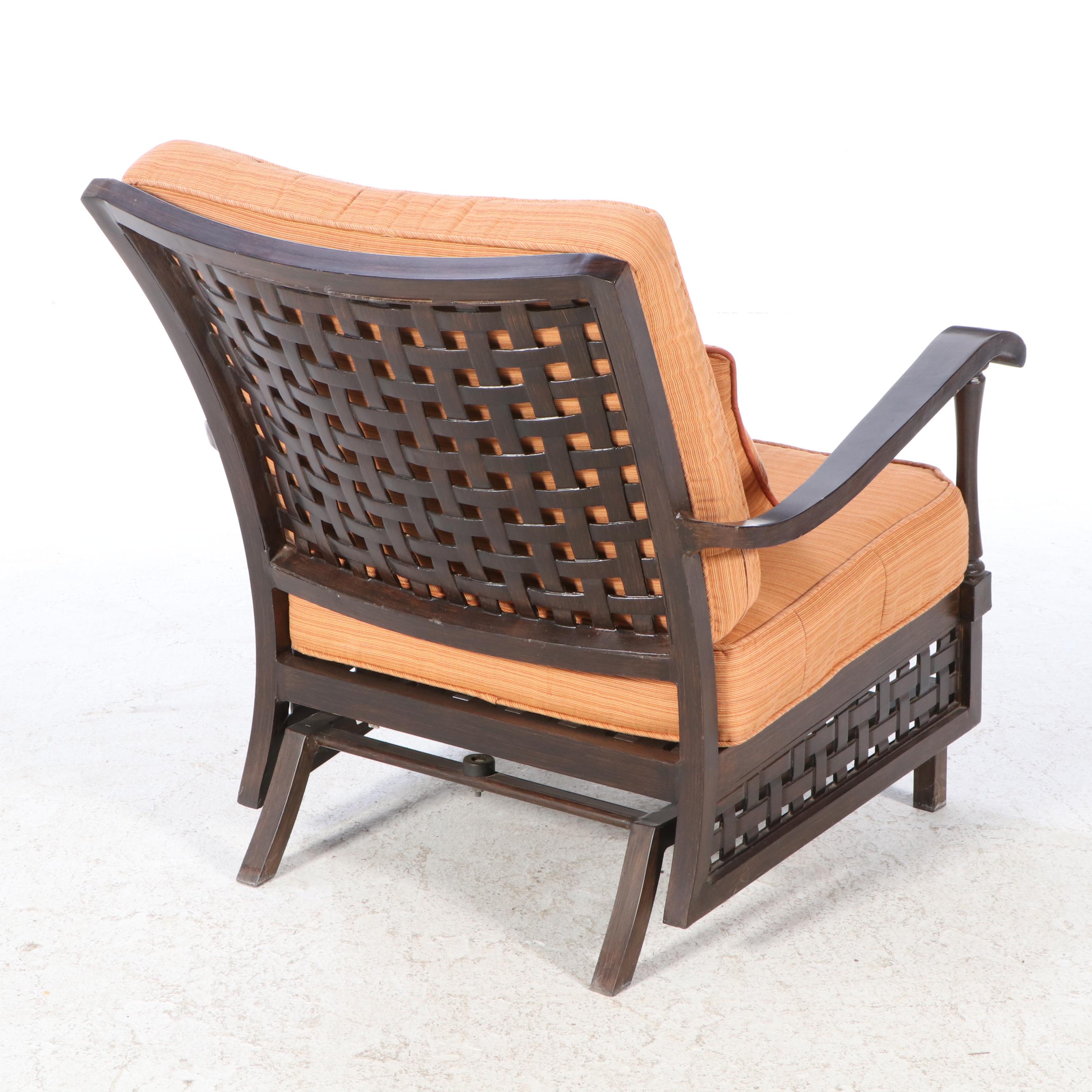 Pair of Cast Aluminum Patio Platform Rockers Plus Powder-Coated Metal Side Table