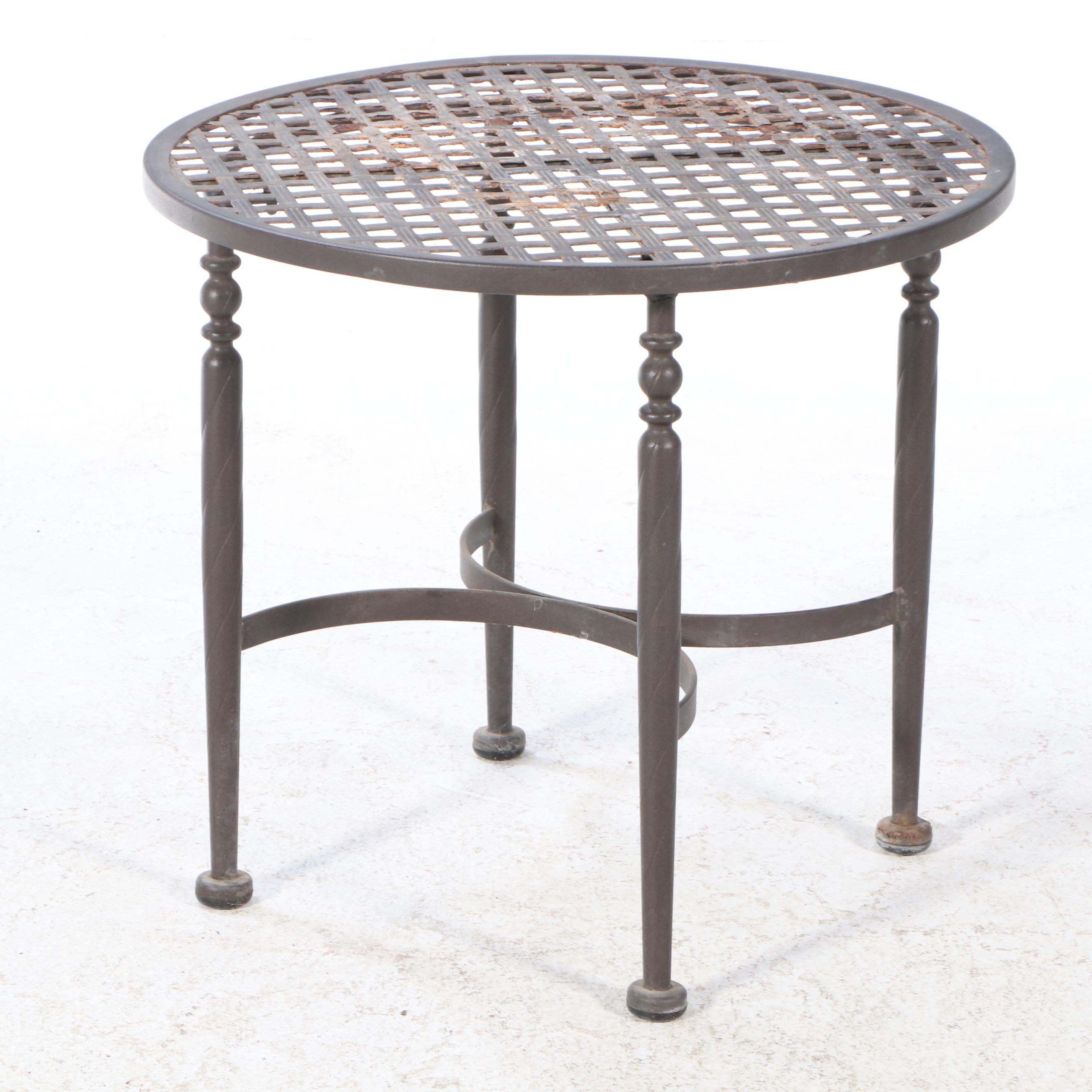 Pair of Cast Aluminum Patio Platform Rockers Plus Powder-Coated Metal Side Table