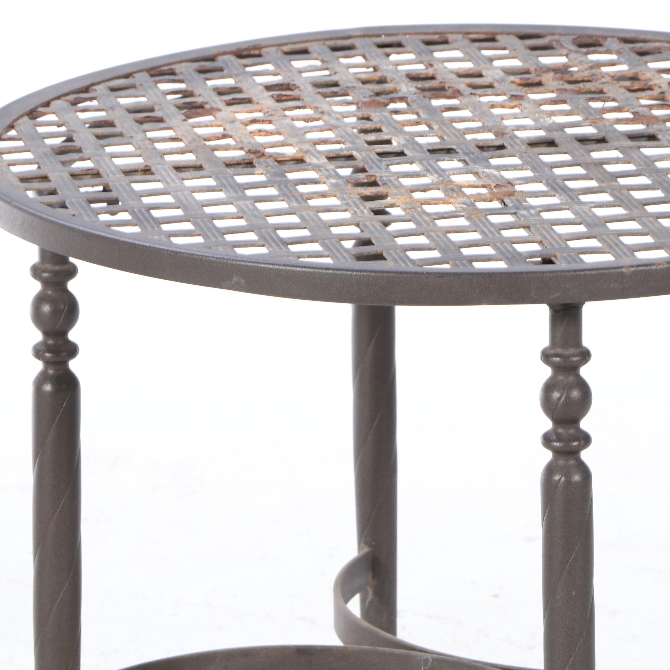 Pair of Cast Aluminum Patio Platform Rockers Plus Powder-Coated Metal Side Table