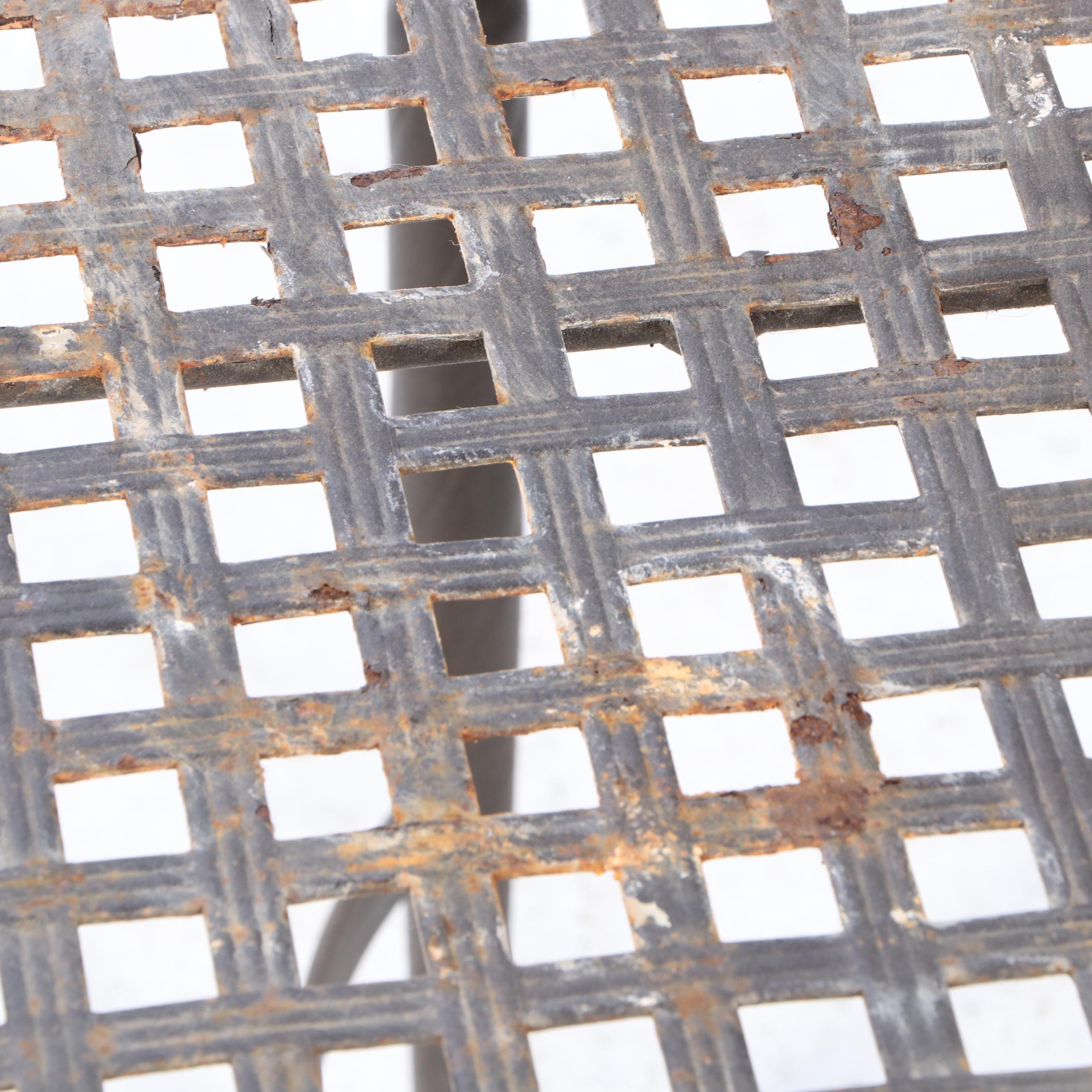 Pair of Cast Aluminum Patio Platform Rockers Plus Powder-Coated Metal Side Table