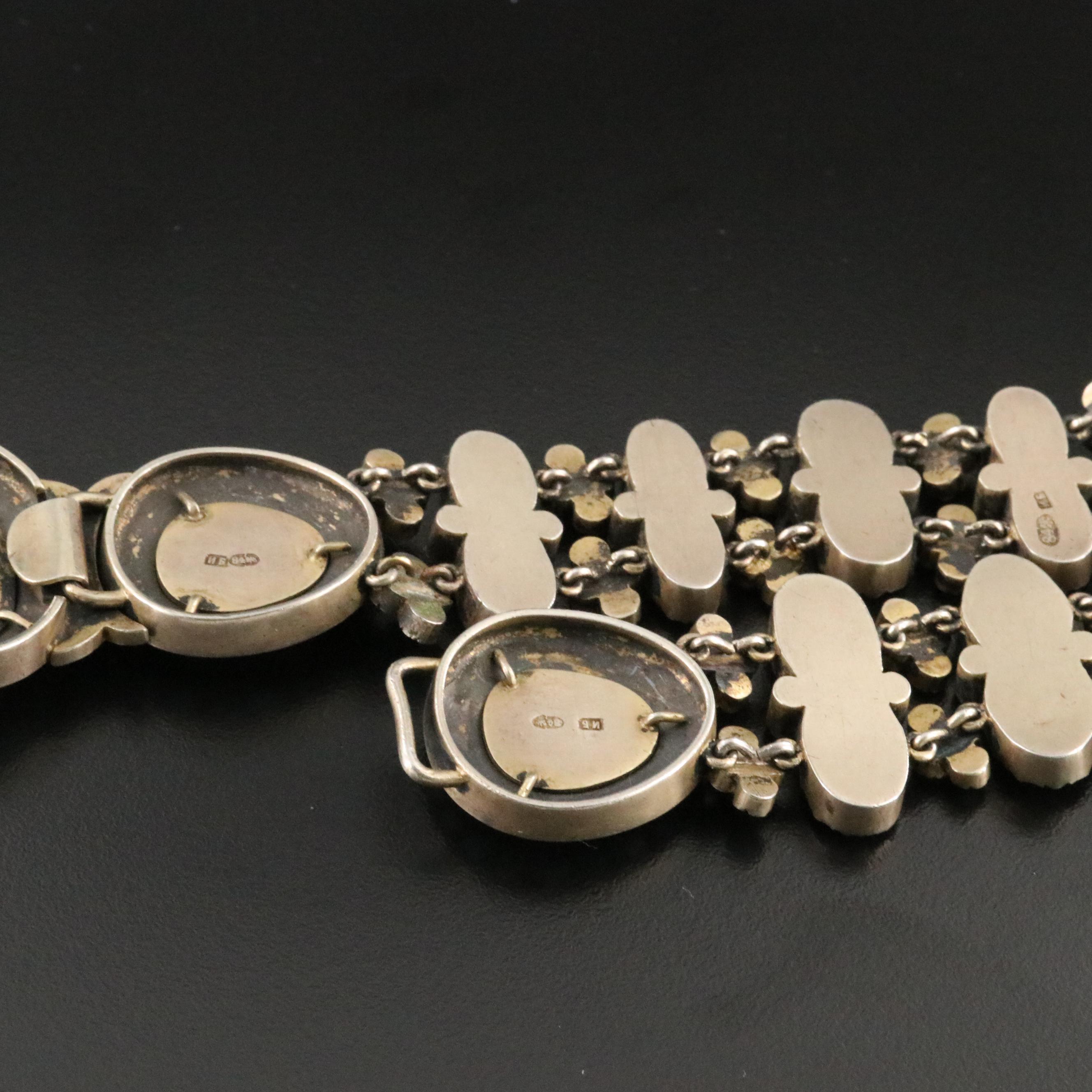 Antique Russian 850 Silver Carved and Gilded Turquoise Belt , Late 1800s