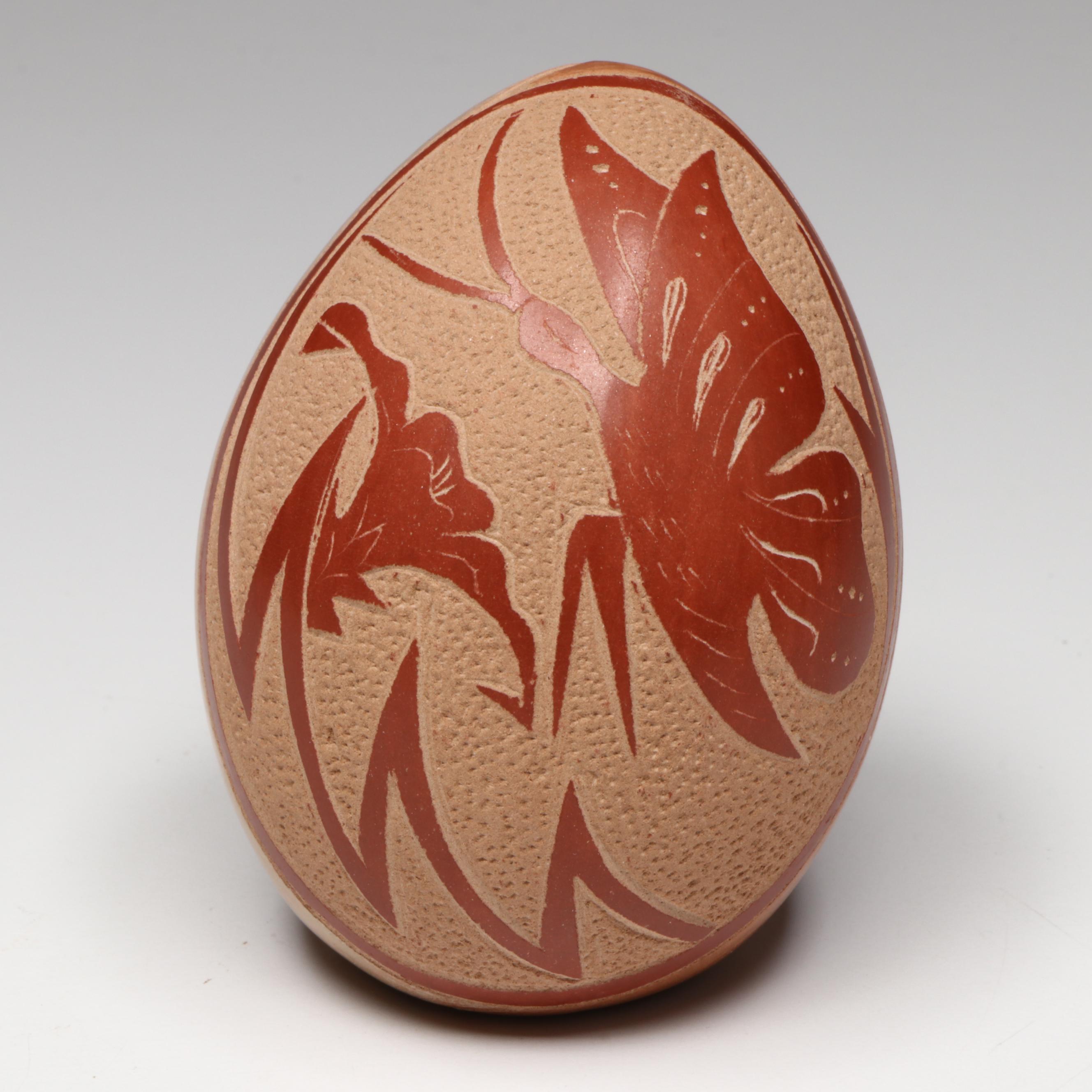 Vangie Tafoya Jemez Pueblo Pottery Sgraffito Butterfly Egg