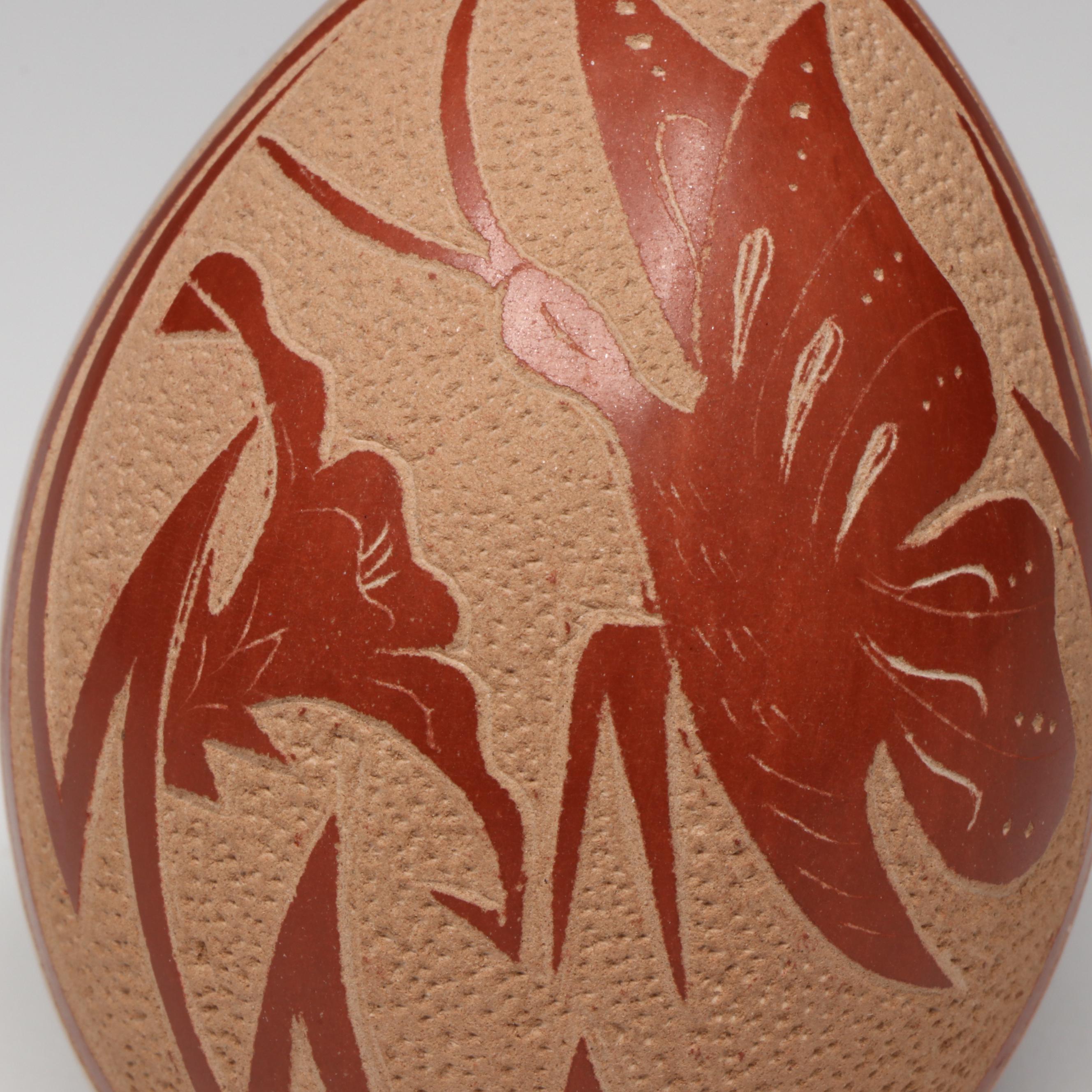 Vangie Tafoya Jemez Pueblo Pottery Sgraffito Butterfly Egg