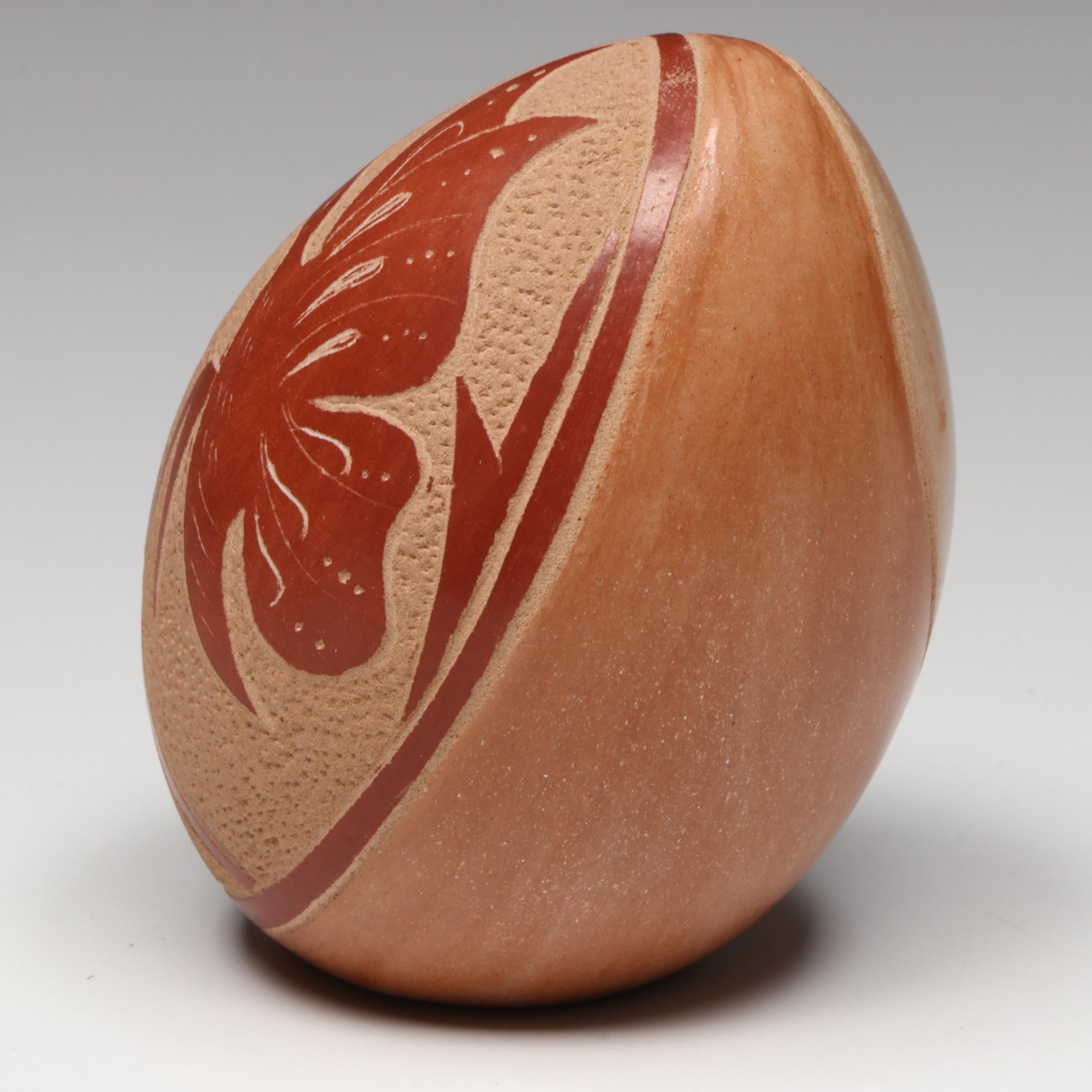 Vangie Tafoya Jemez Pueblo Pottery Sgraffito Butterfly Egg