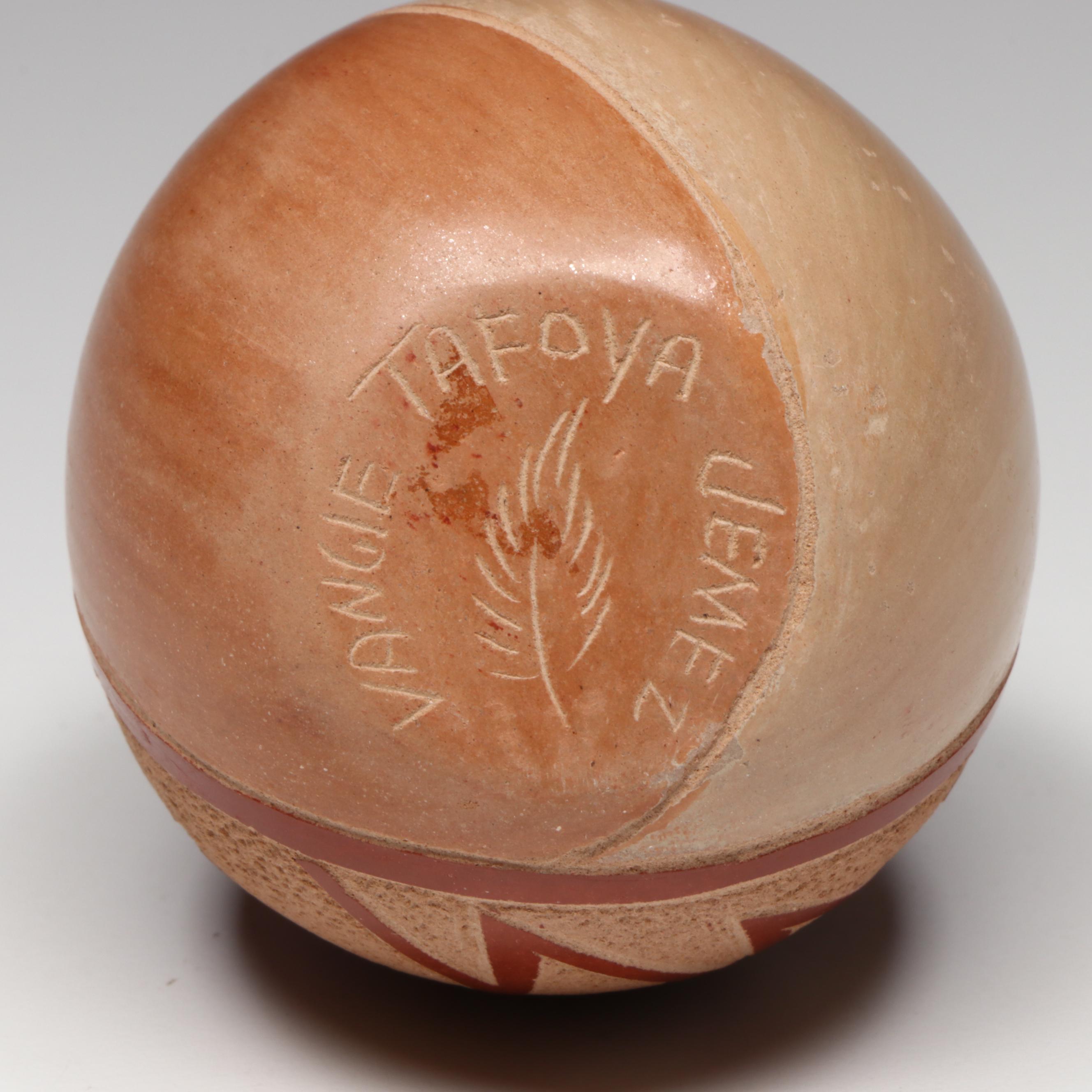 Vangie Tafoya Jemez Pueblo Pottery Sgraffito Butterfly Egg