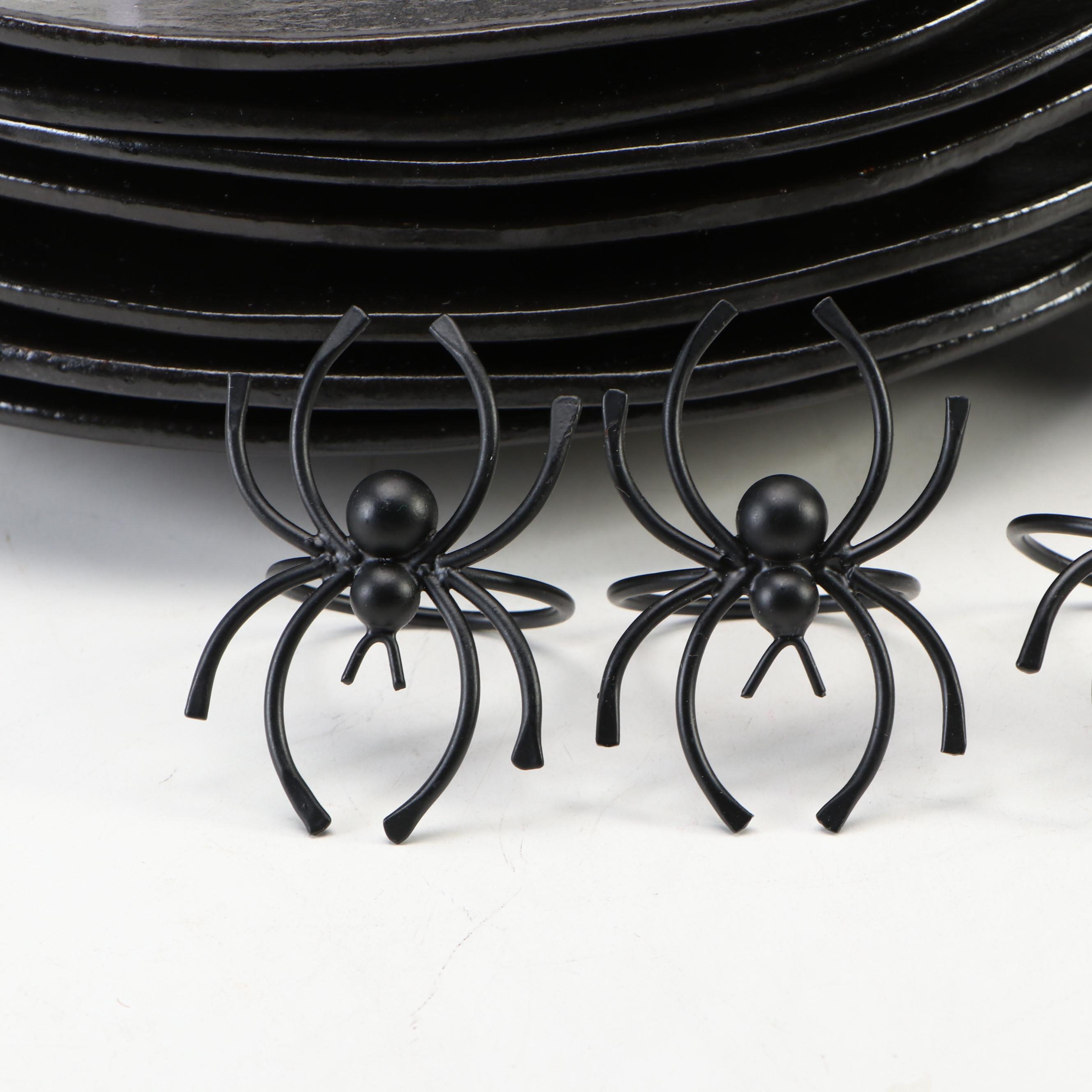 CB 2 "Knight" Plates with Other Flatware and Spider Shaped Napkin Rings