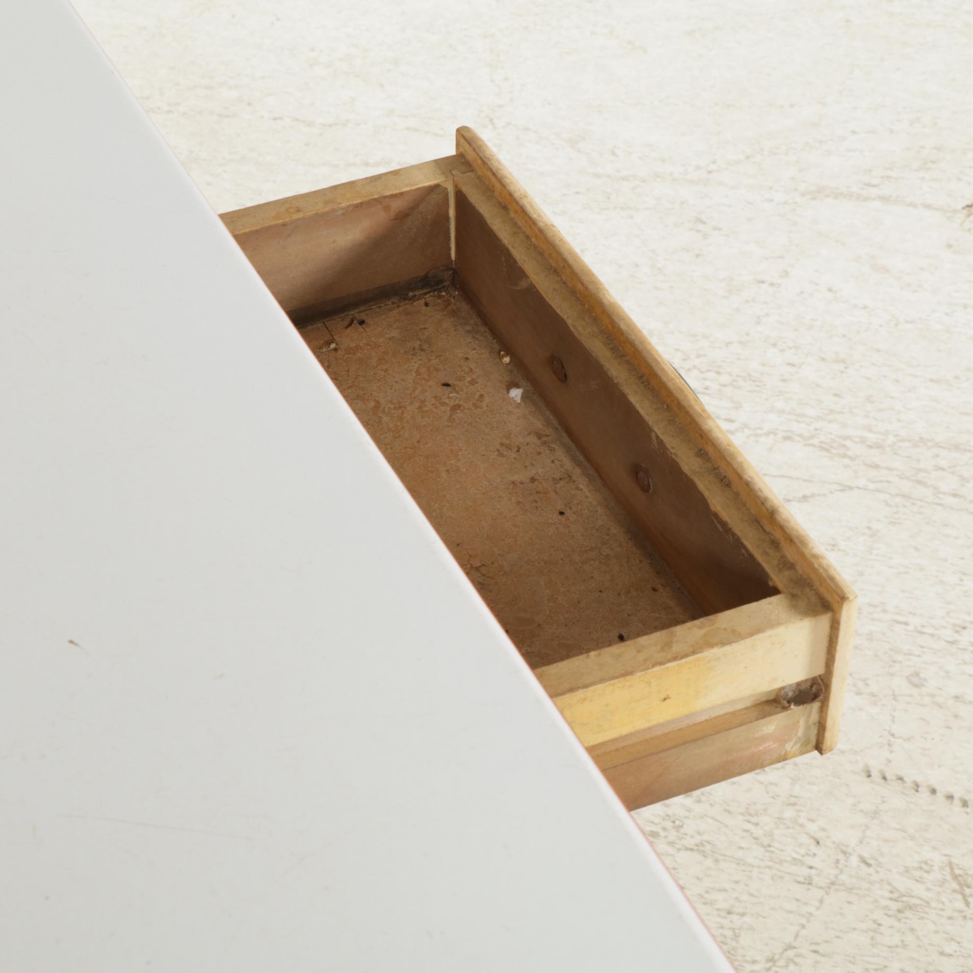 Mid Century Enameled Metal Top Kitchen Table with Tuck Under Leaves and Chair