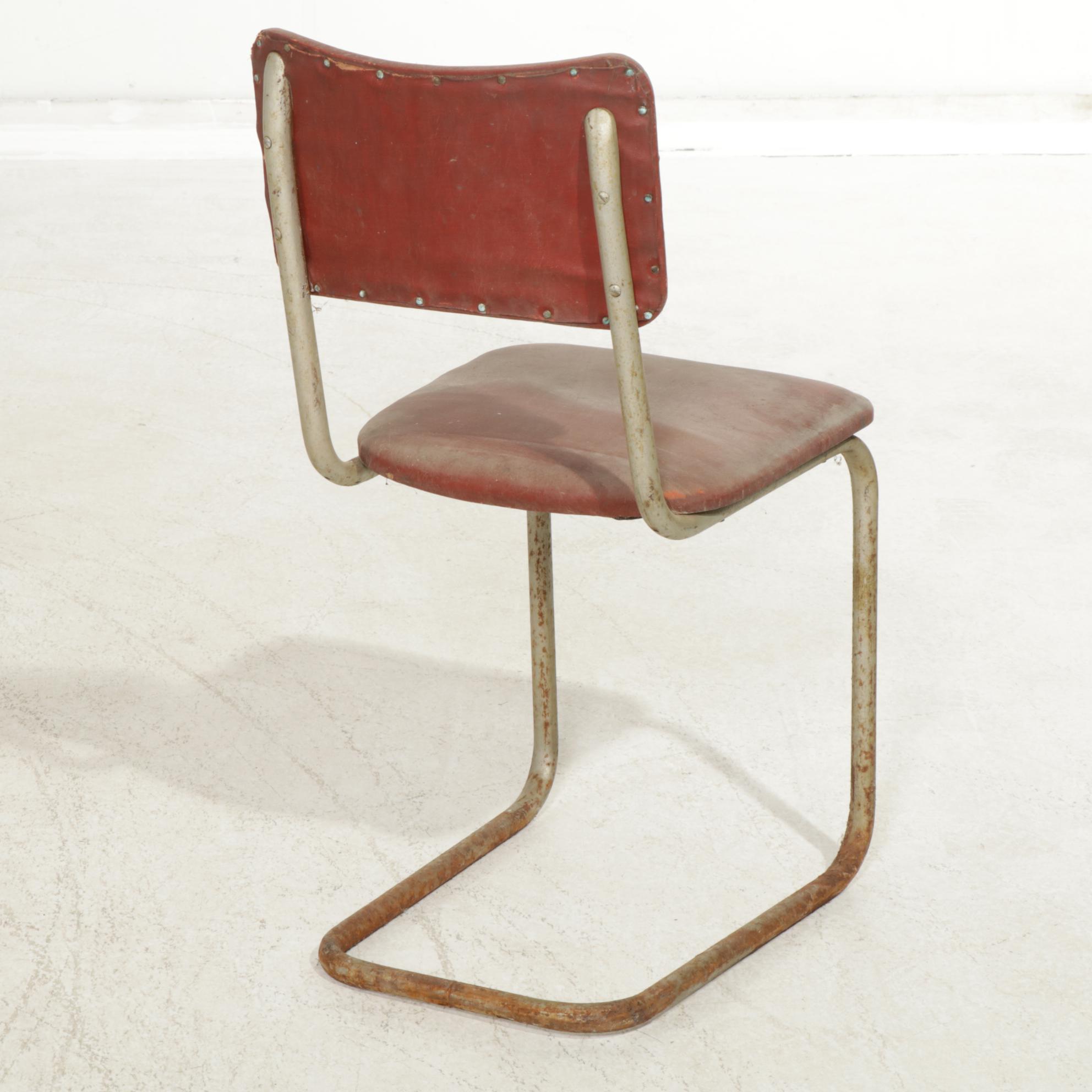 Mid Century Enameled Metal Top Kitchen Table with Tuck Under Leaves and Chair