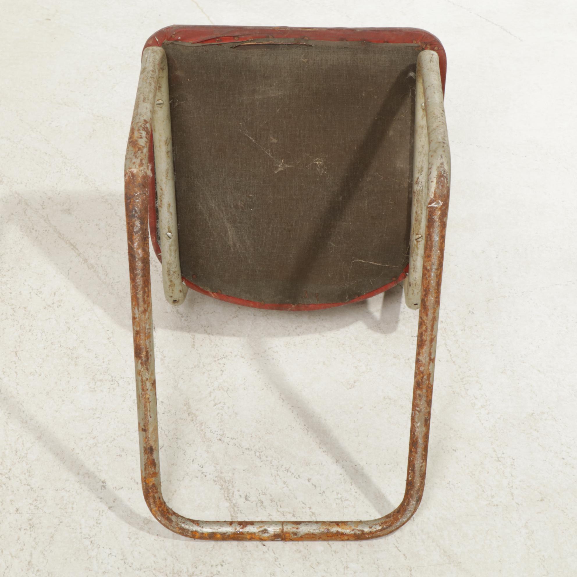 Mid Century Enameled Metal Top Kitchen Table with Tuck Under Leaves and Chair