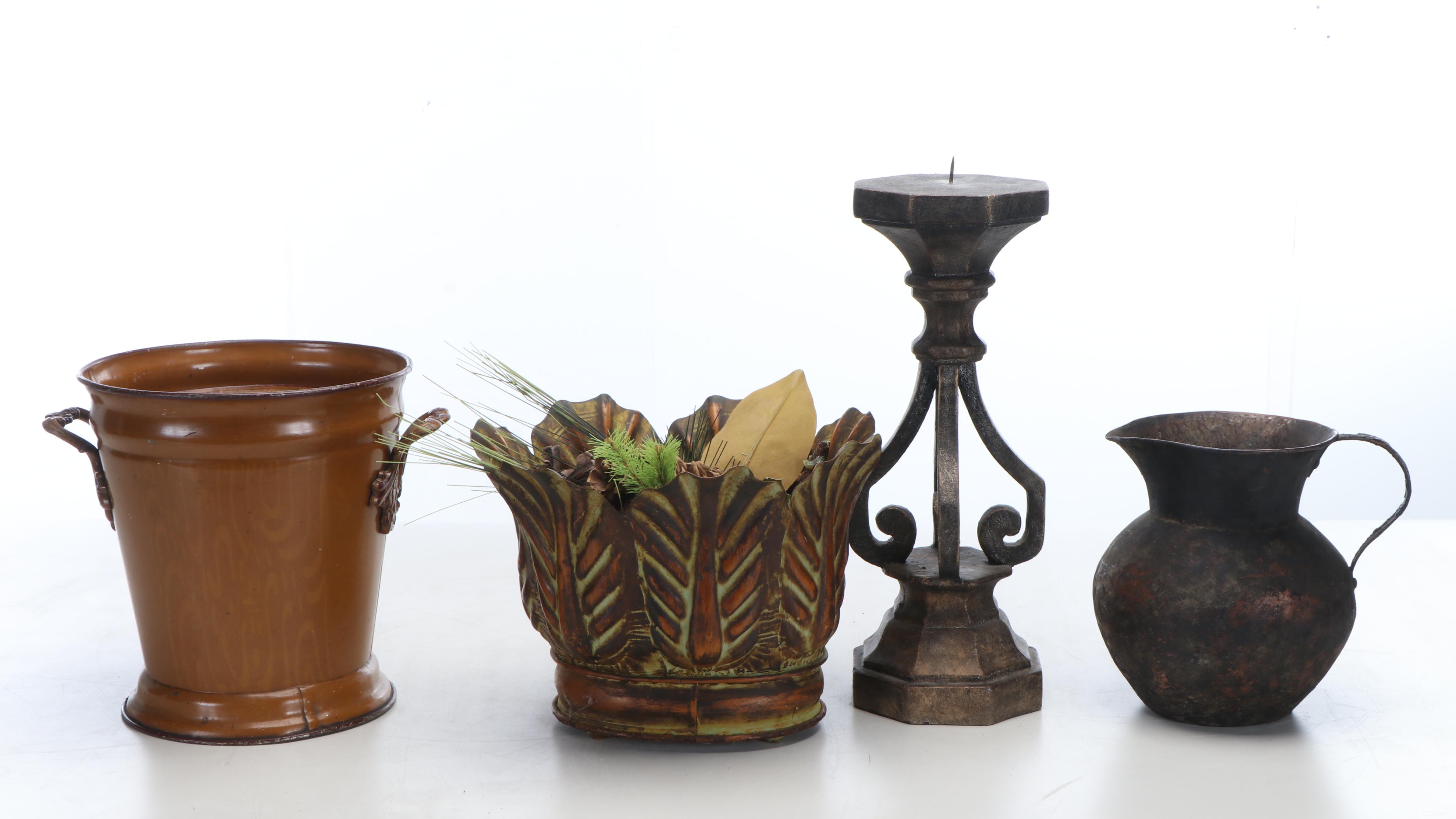 G. Wolff Green House Plant in Stand with Home Goods Candle Holder and Planters