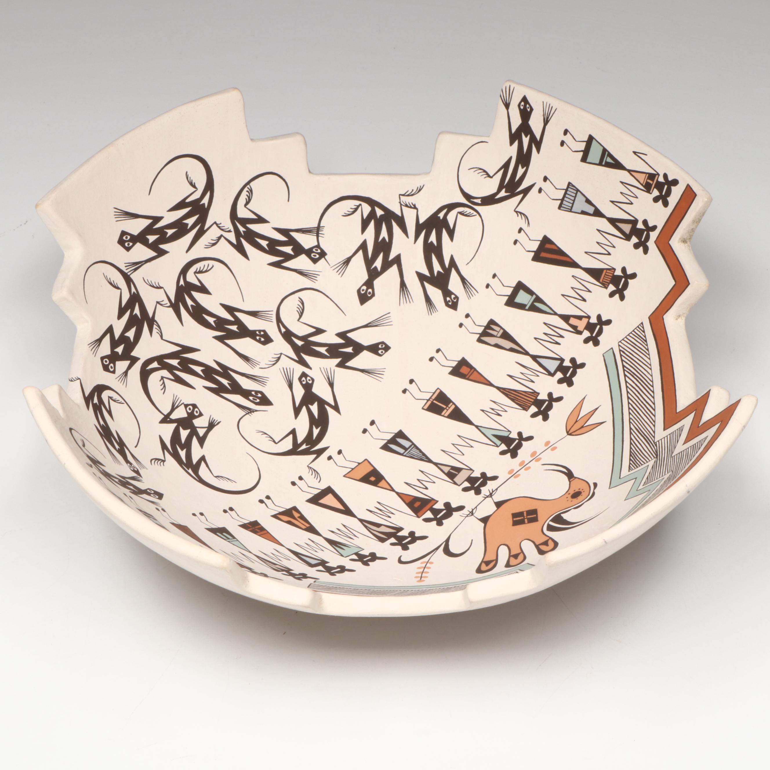 Sharon Lewis Acoma Pueblo Pottery Polychrome Bowl