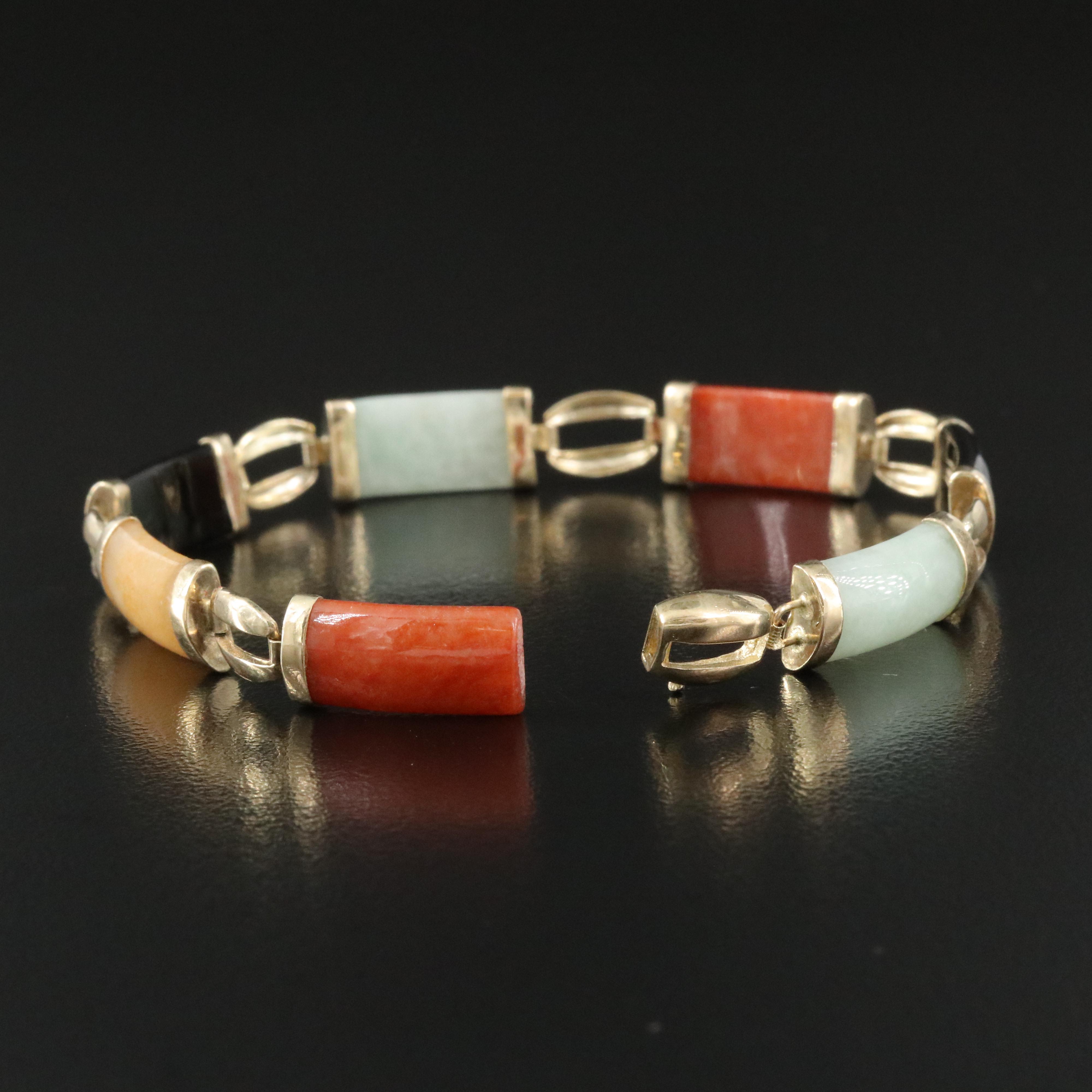 14K Jadeite and Black Onyx Bracelet
