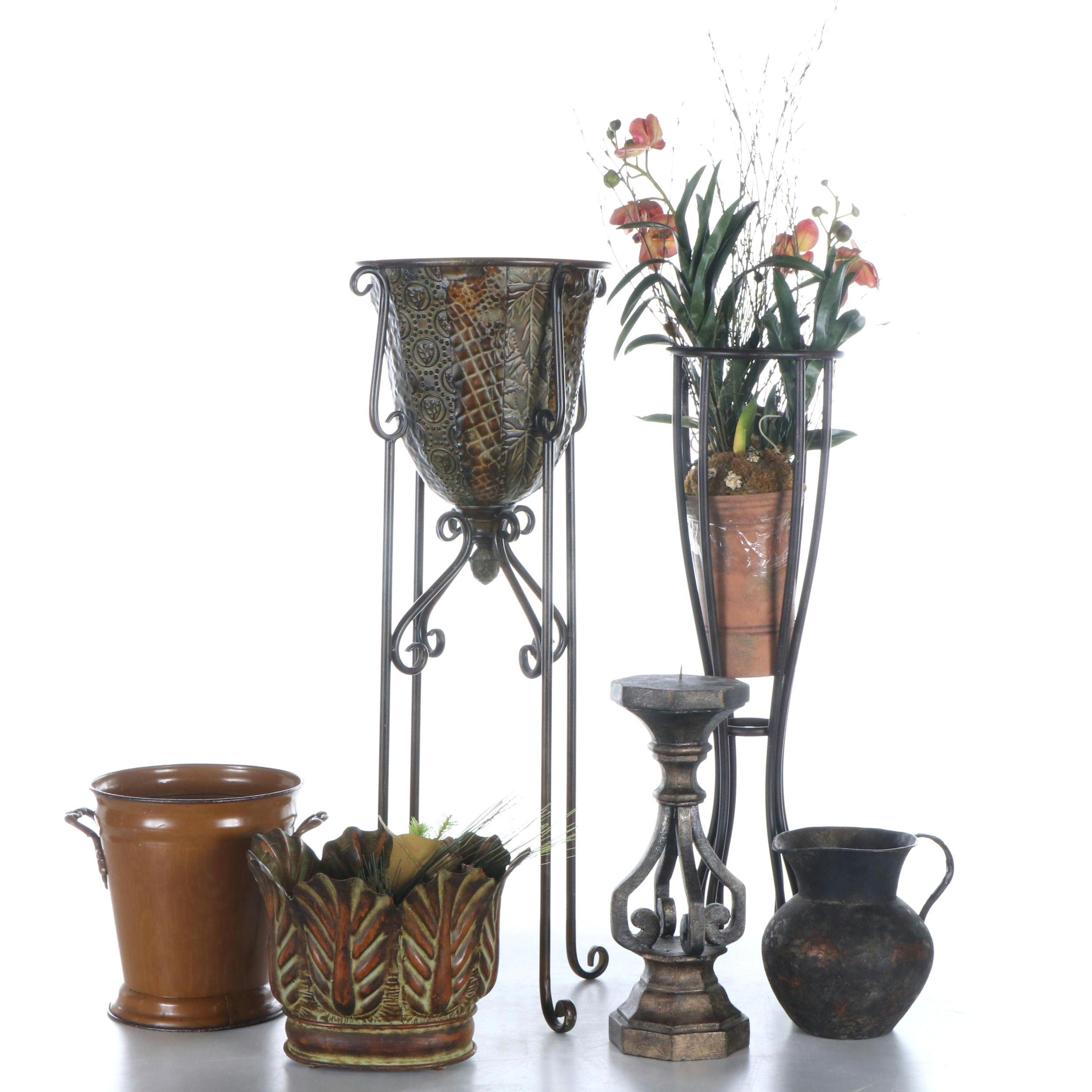 G. Wolff Green House Plant in Stand with Home Goods Candle Holder and Planters