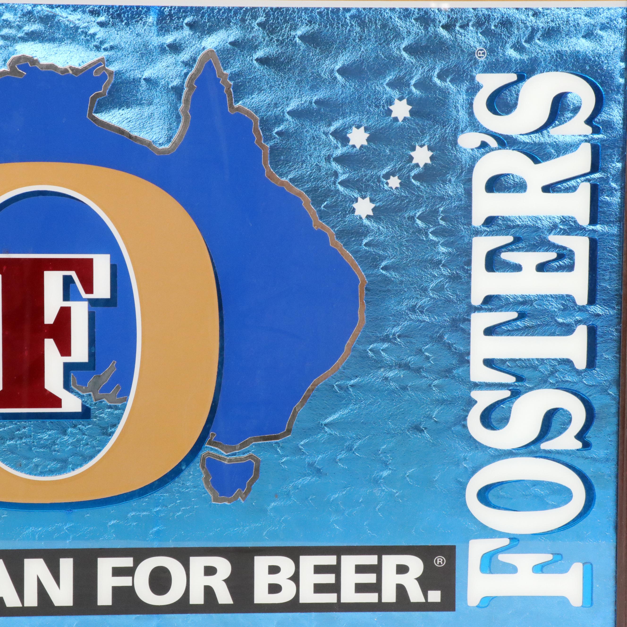 Foster's Beer Framed Foil Bar Sign, Late 20th / 21st Century