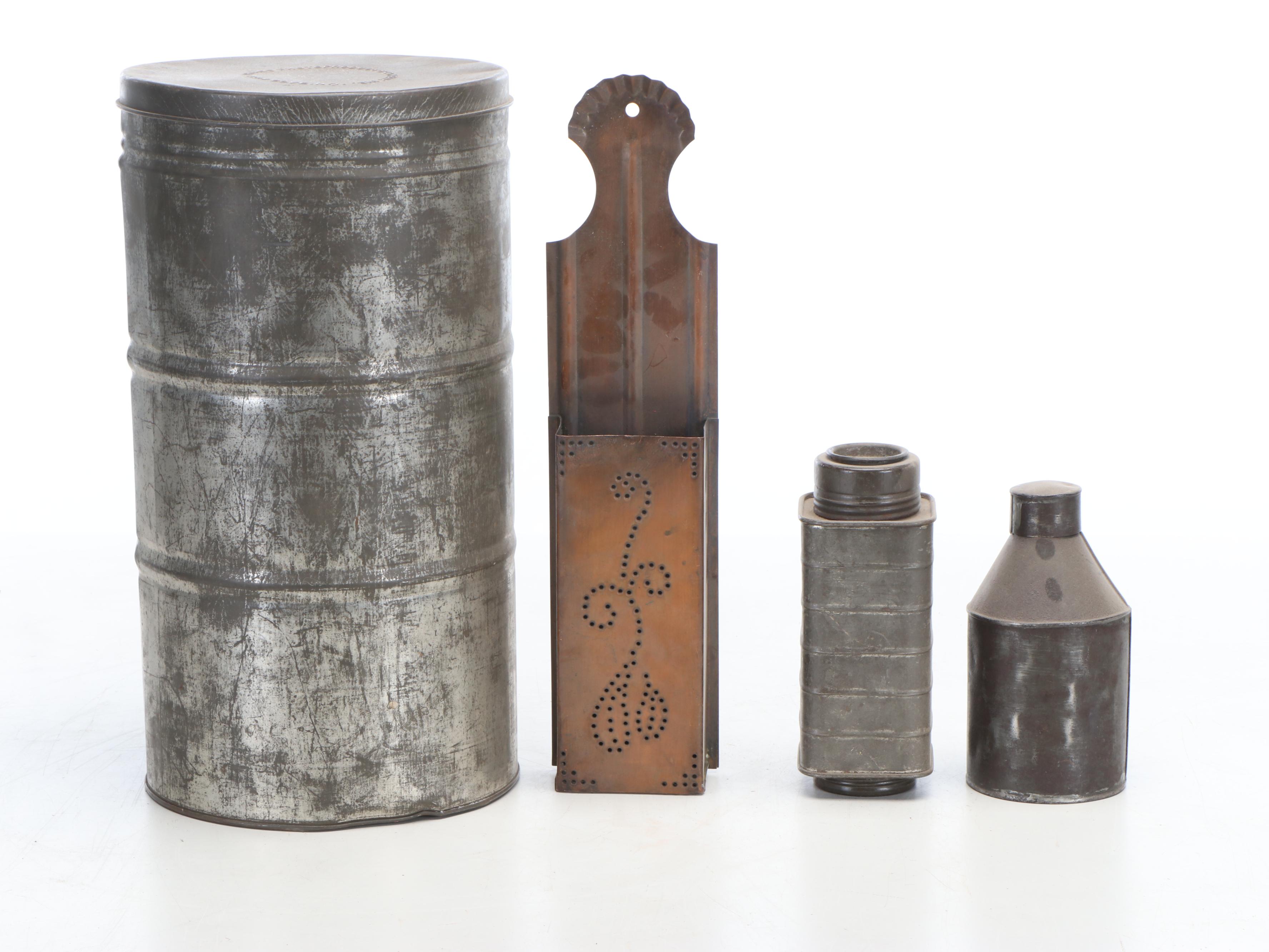 Metal Funnels, Canister, Kerosene Lamp, Ladle and More