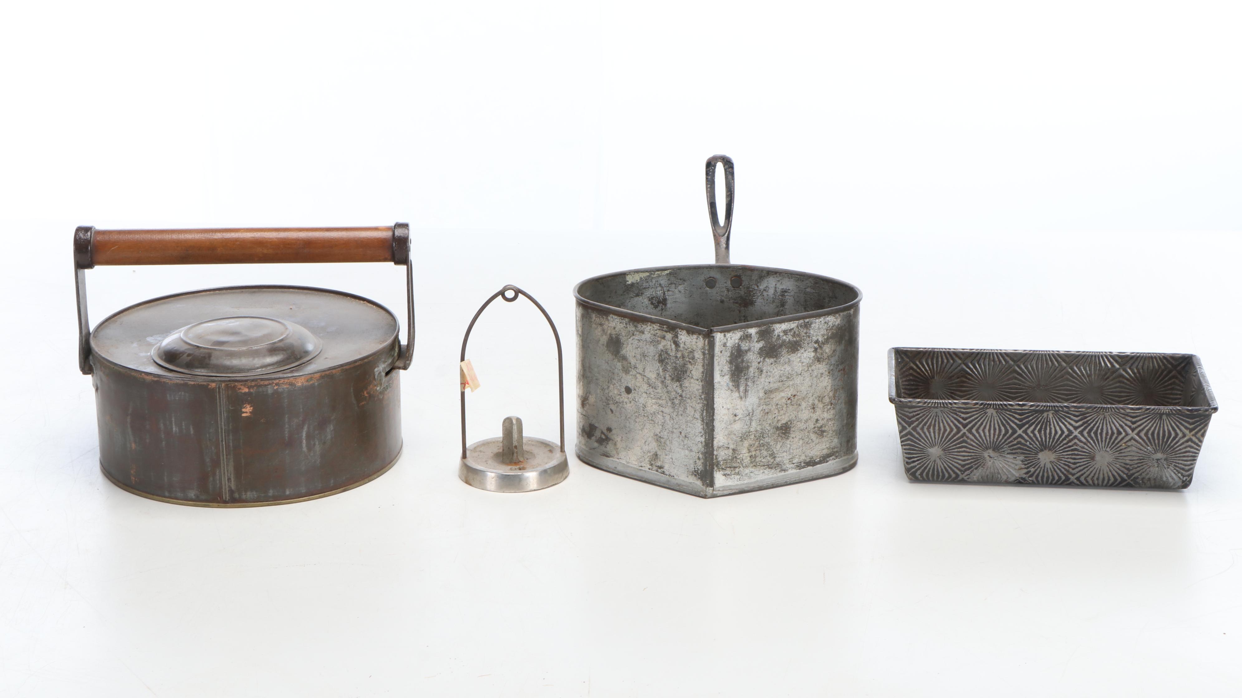 Metal Funnels, Canister, Kerosene Lamp, Ladle and More