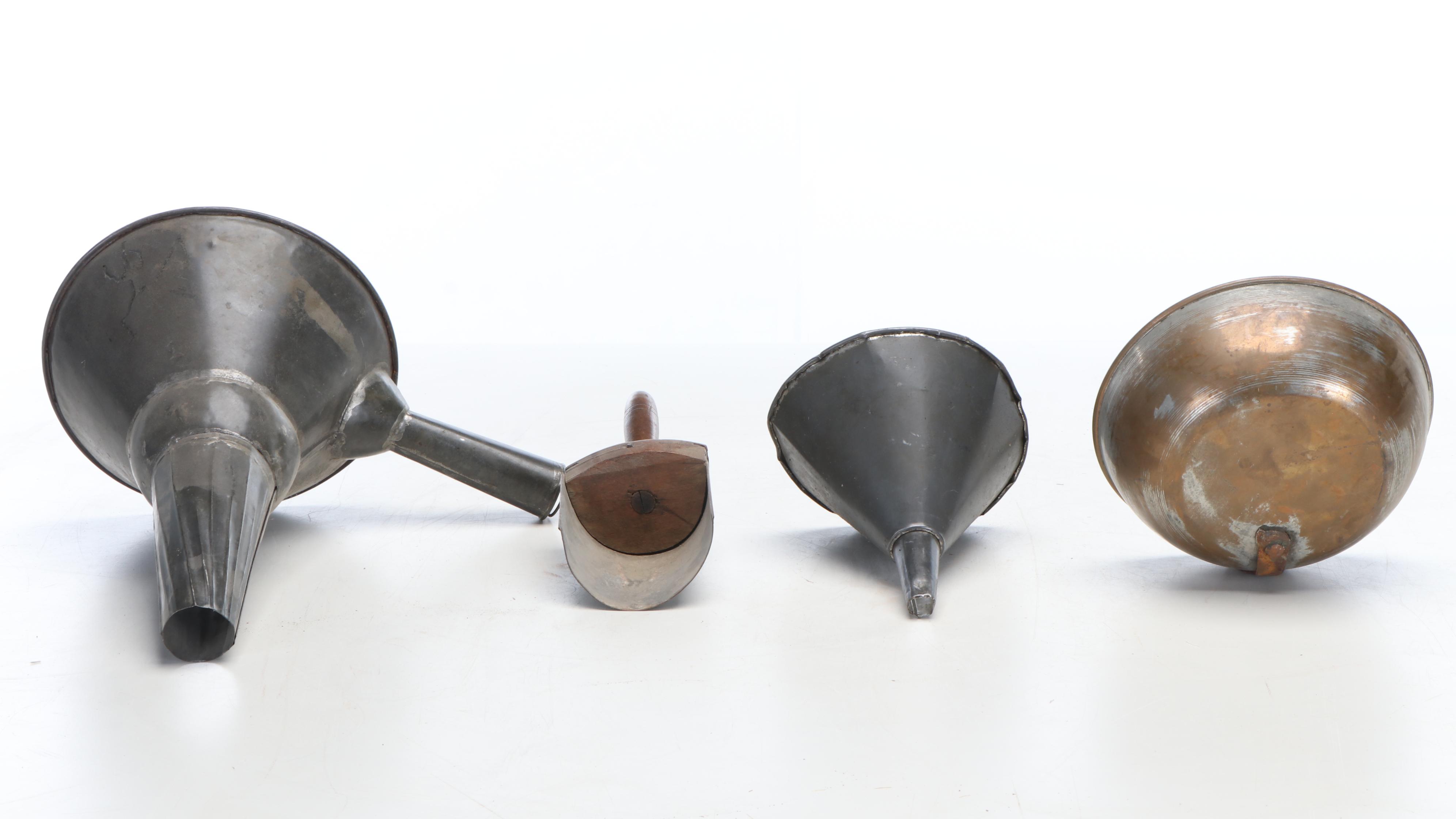 Metal Funnels, Canister, Kerosene Lamp, Ladle and More