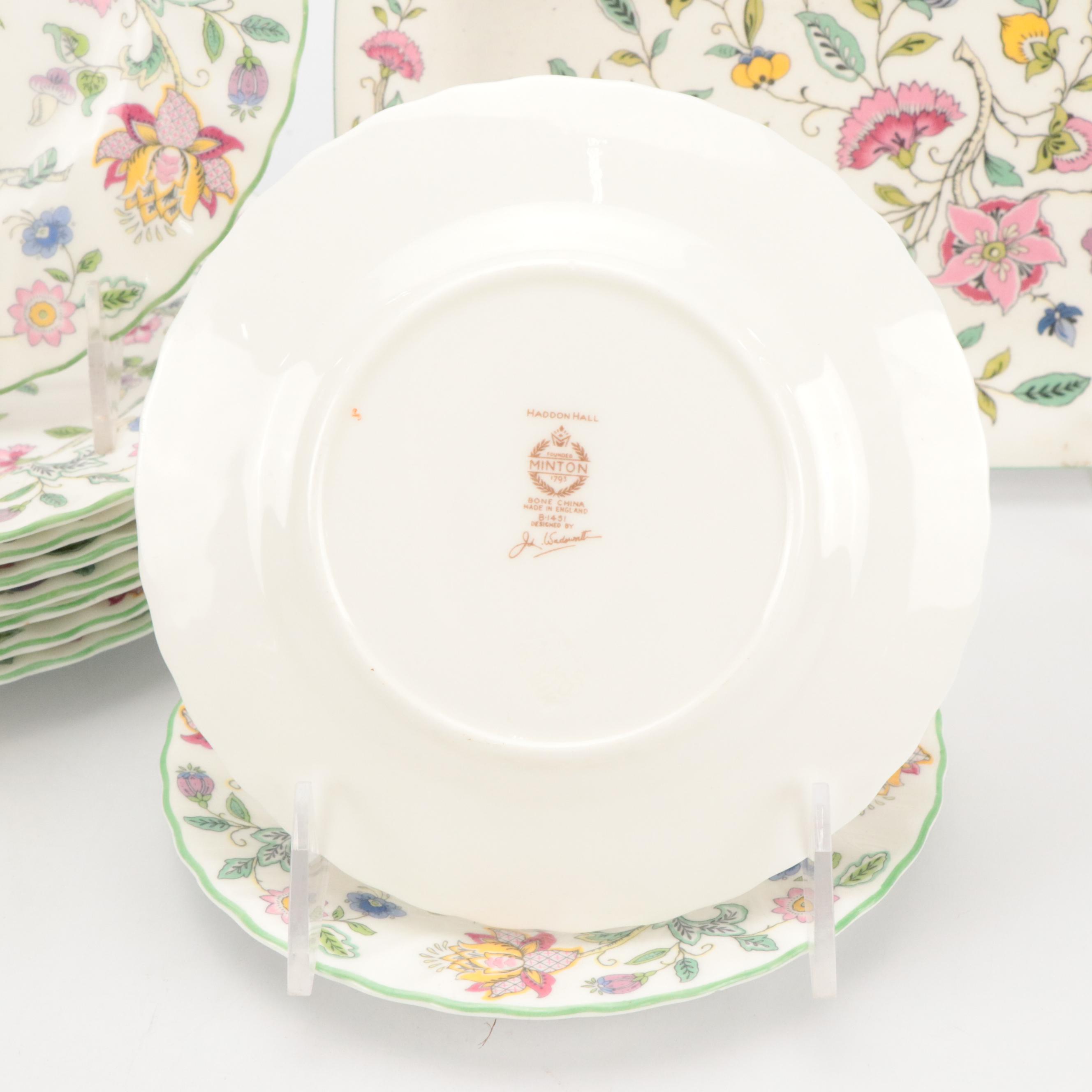 Minton "Haddon Hall" Plates and Tray with Fostoria "Jamestown Blue" Glasses