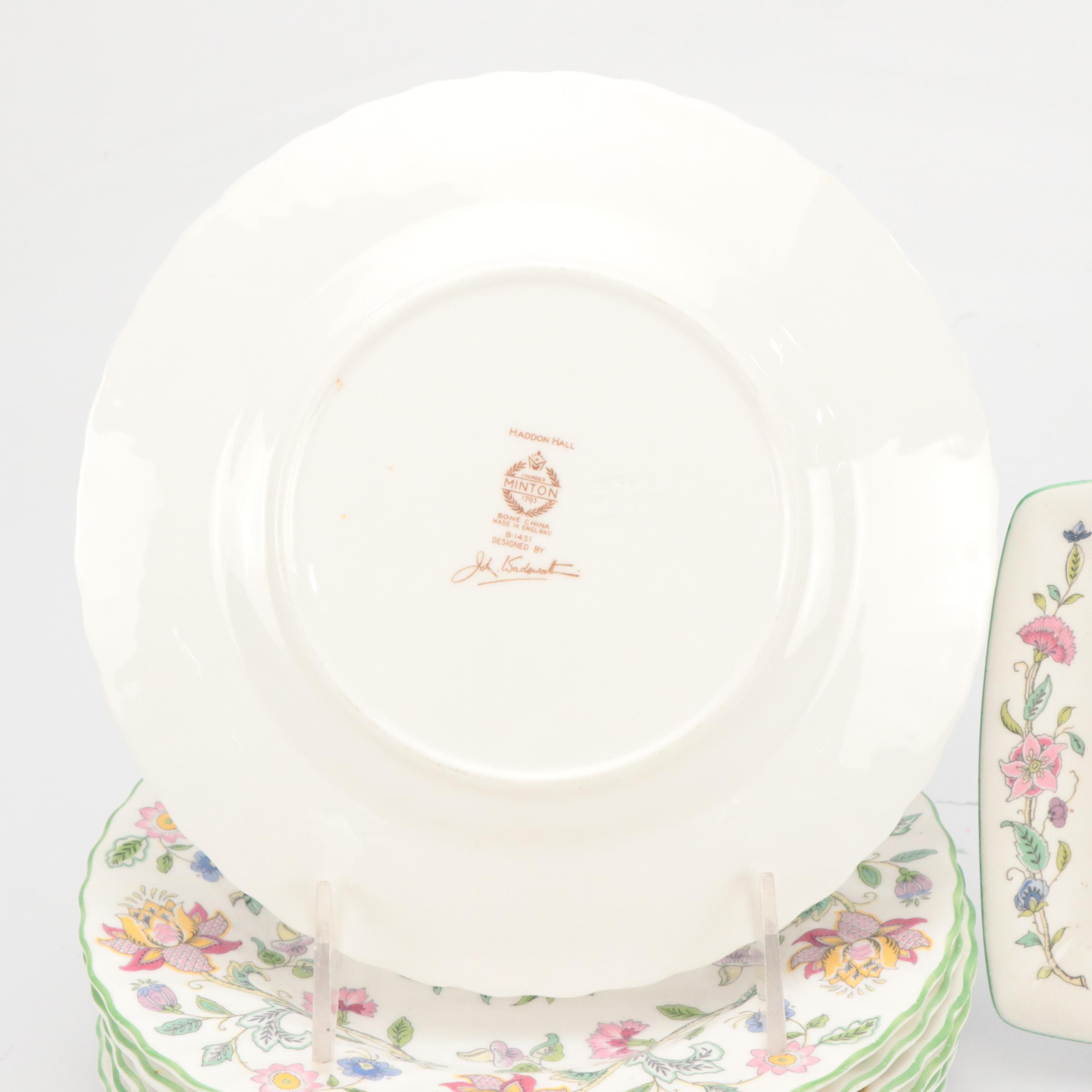 Minton "Haddon Hall" Plates and Tray with Fostoria "Jamestown Blue" Glasses