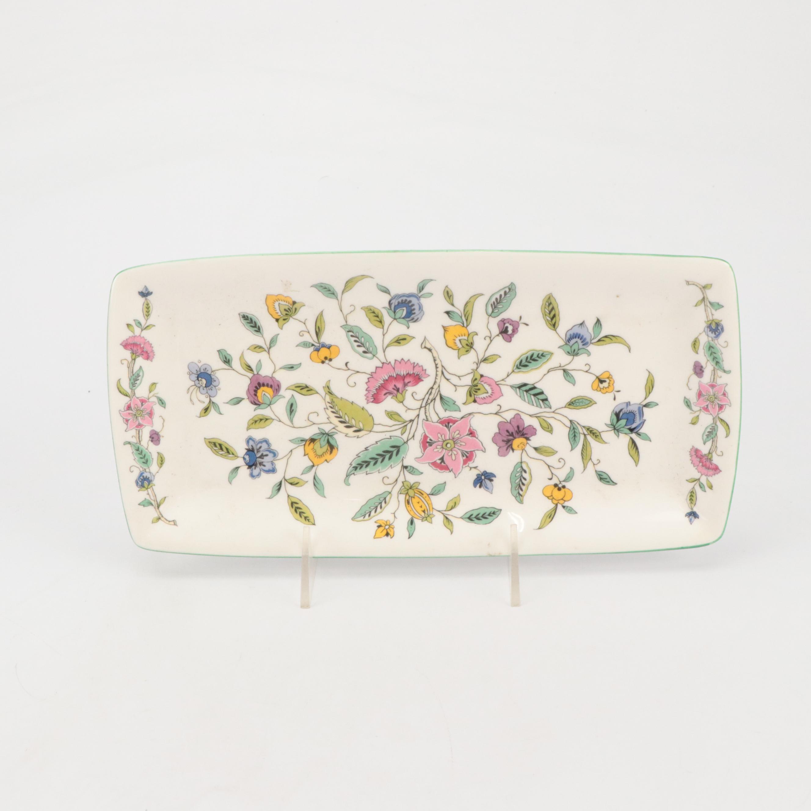 Minton "Haddon Hall" Plates and Tray with Fostoria "Jamestown Blue" Glasses