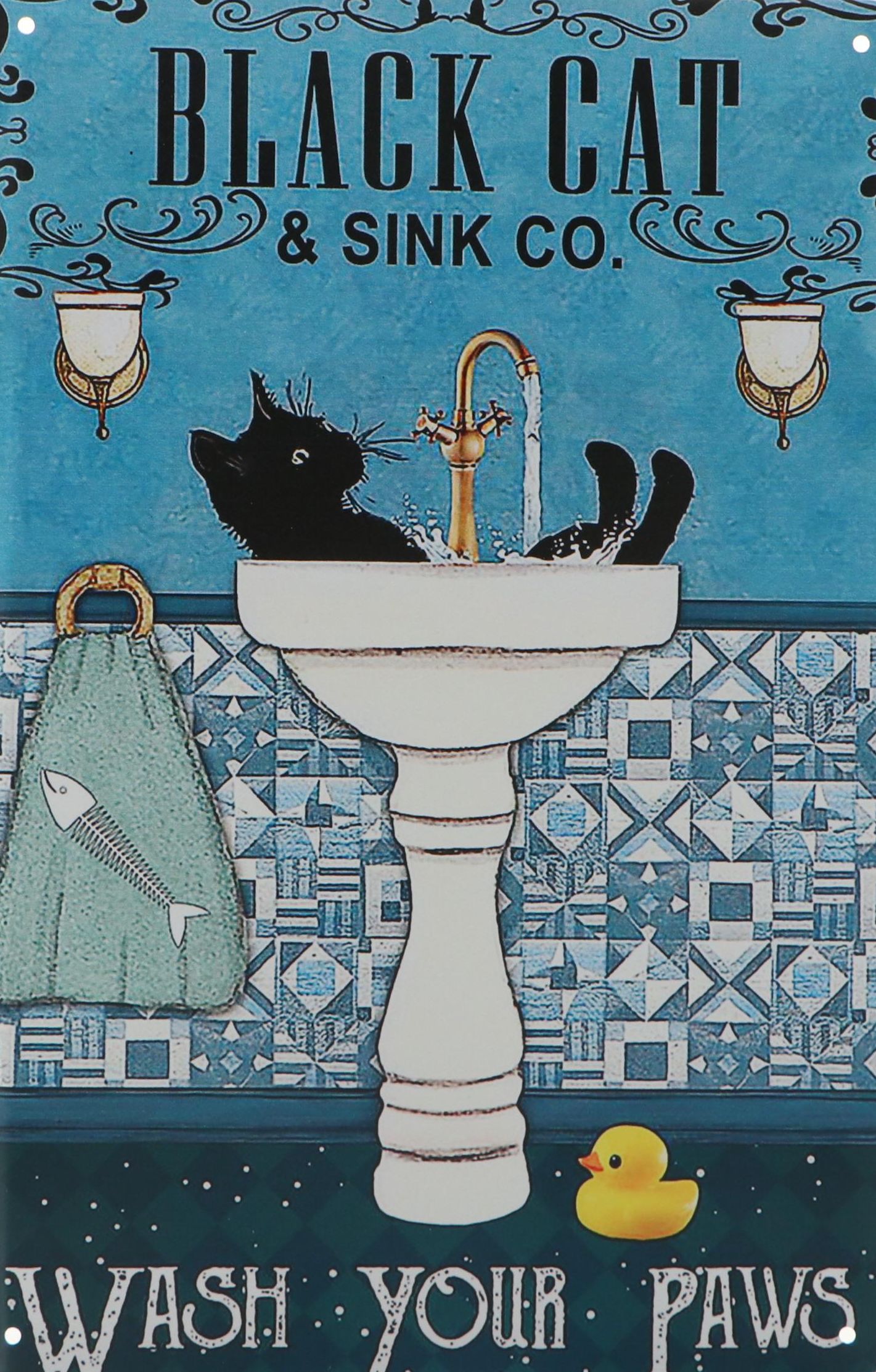 Giclée of Cheeky Black Cat "Wash Your Paws"