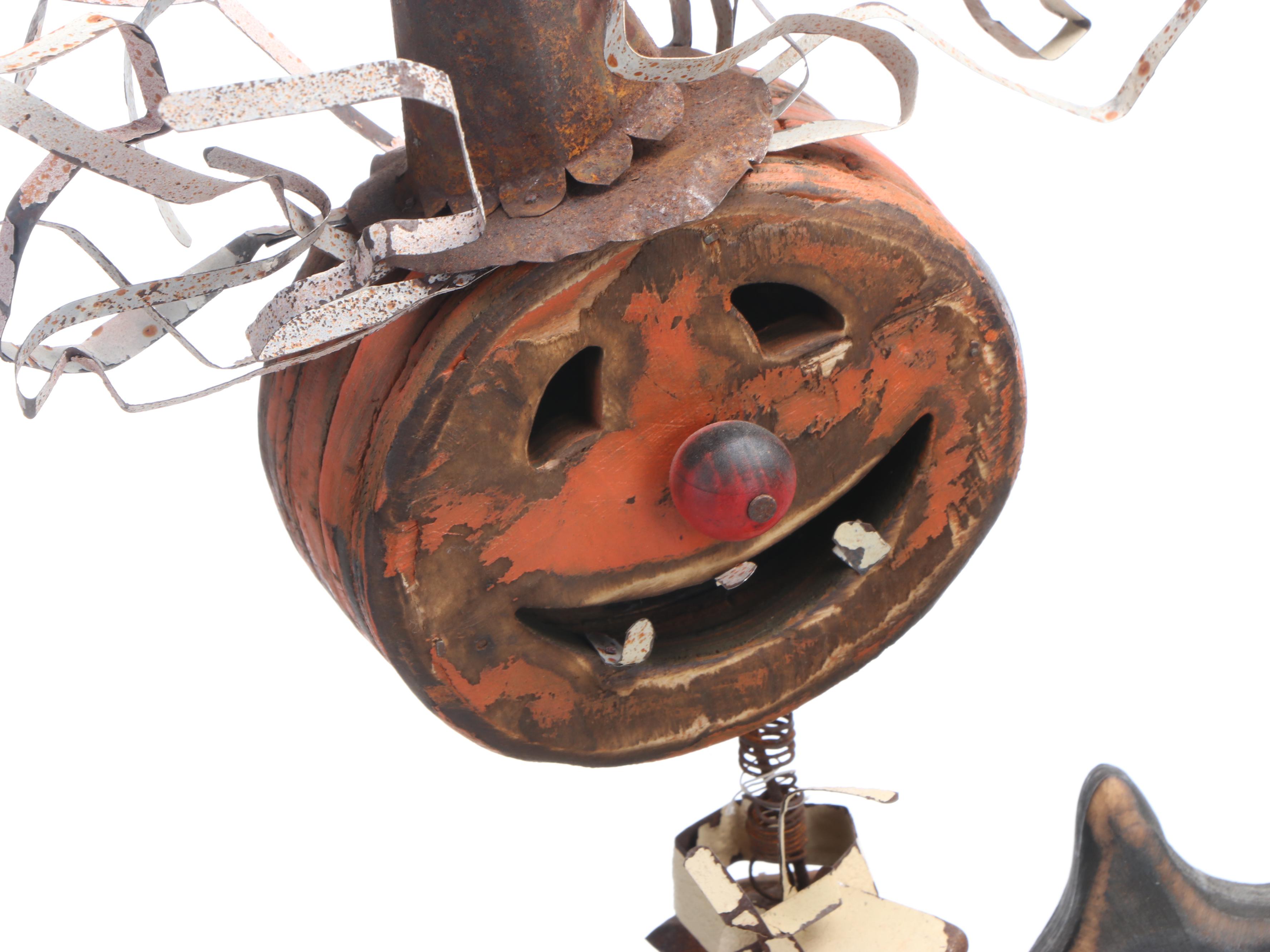 Primitive Folk Art Style Wooden Jack-o'-Lantern Floor Figures