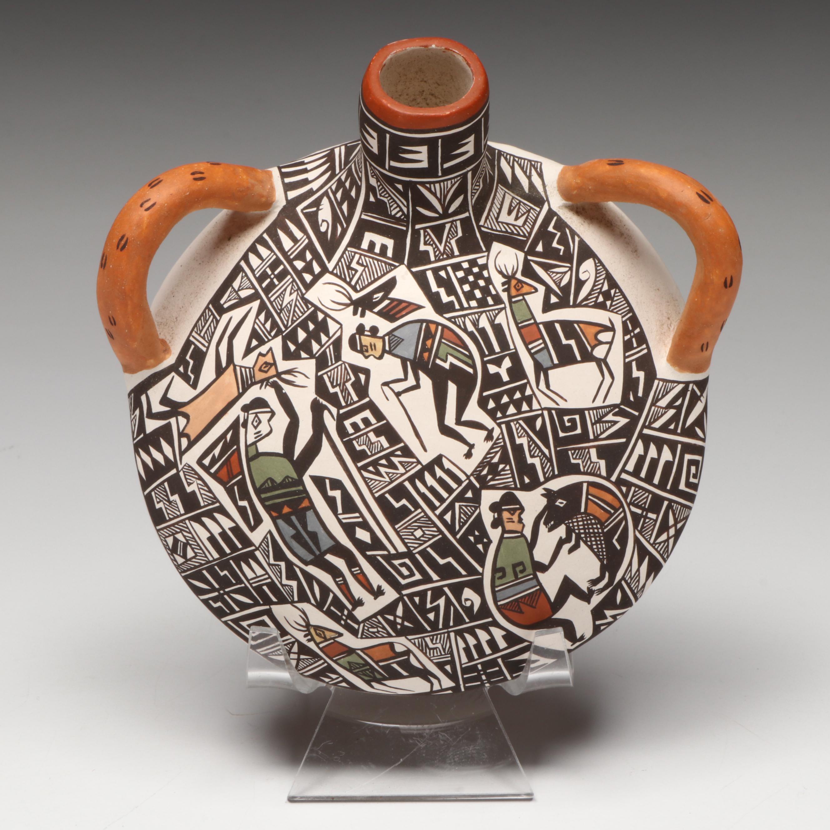 Diane Lewis Acoma Pueblo Pottery Polychrome Canteen