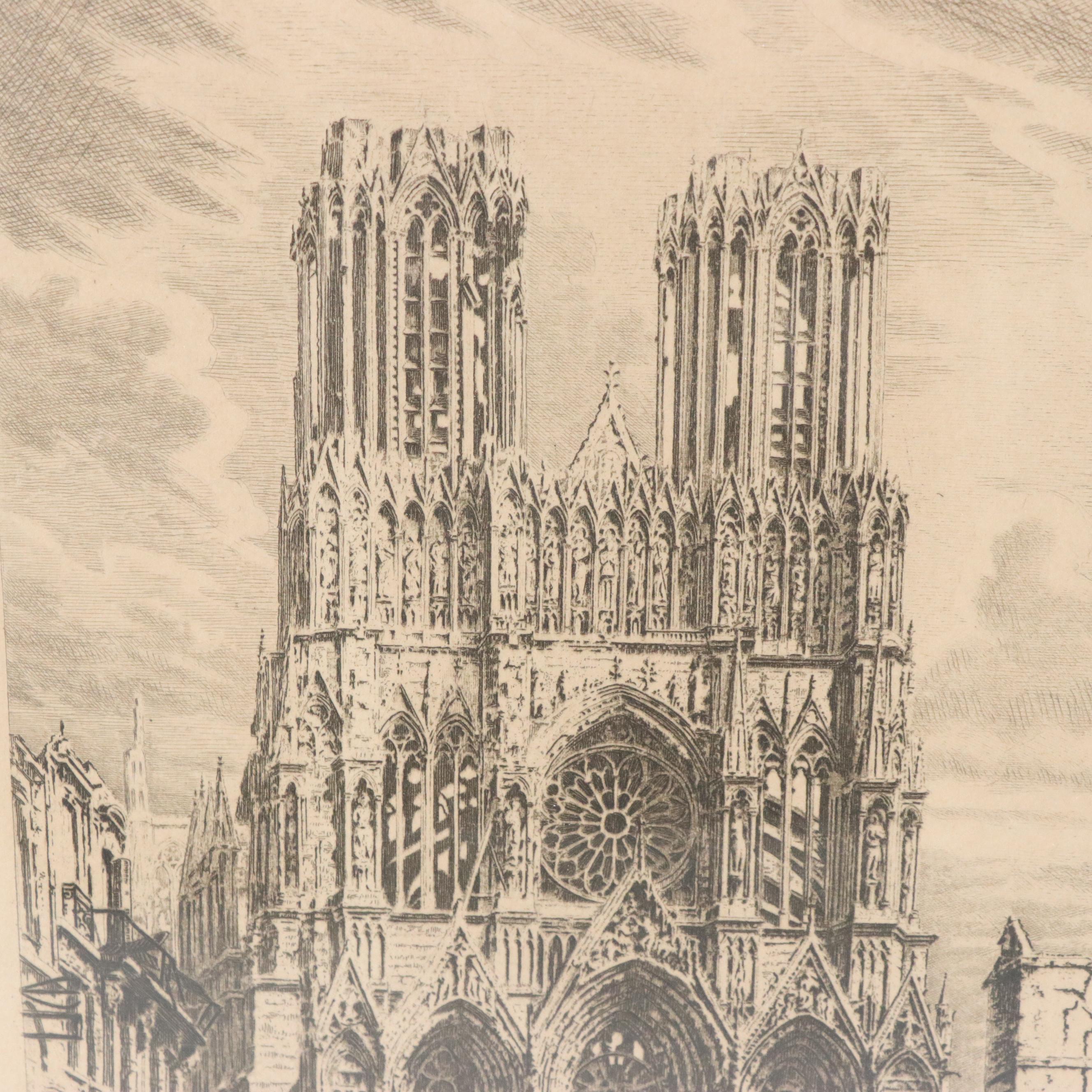 Raoul Varin Etching of Cathédrale Notre-Dame de Reims