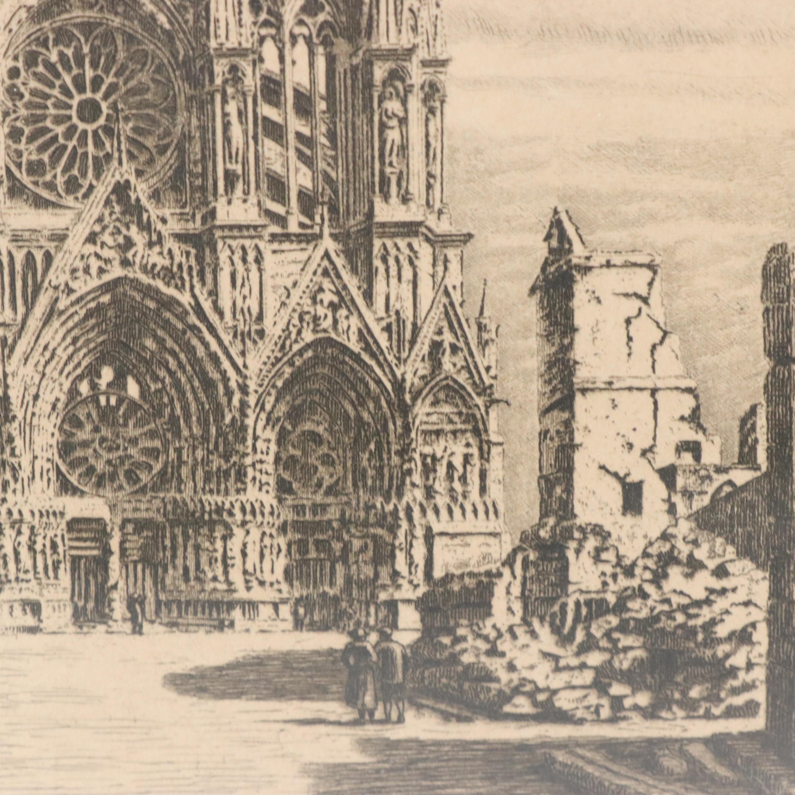 Raoul Varin Etching of Cathédrale Notre-Dame de Reims