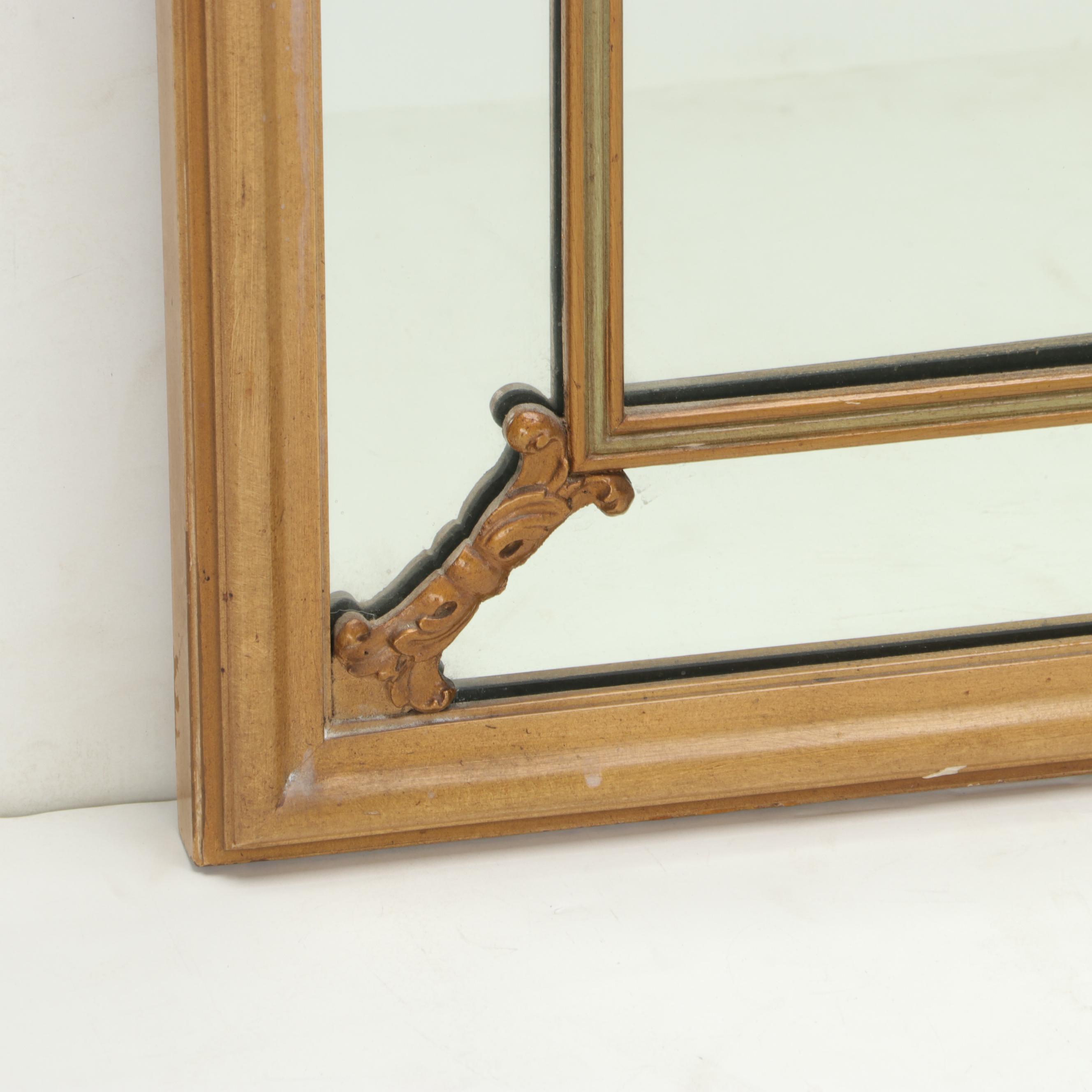 Hollywood Regency Hand-Carved Parcel Gilt and Hand-Enameled Wall Mirror